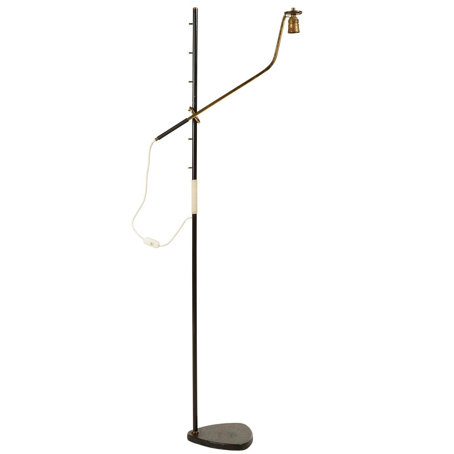 Austrian Kalmar Floor Lamp 'Pelican' Mod. 2097, Height Adjustable, Brass Black Iron, 1960