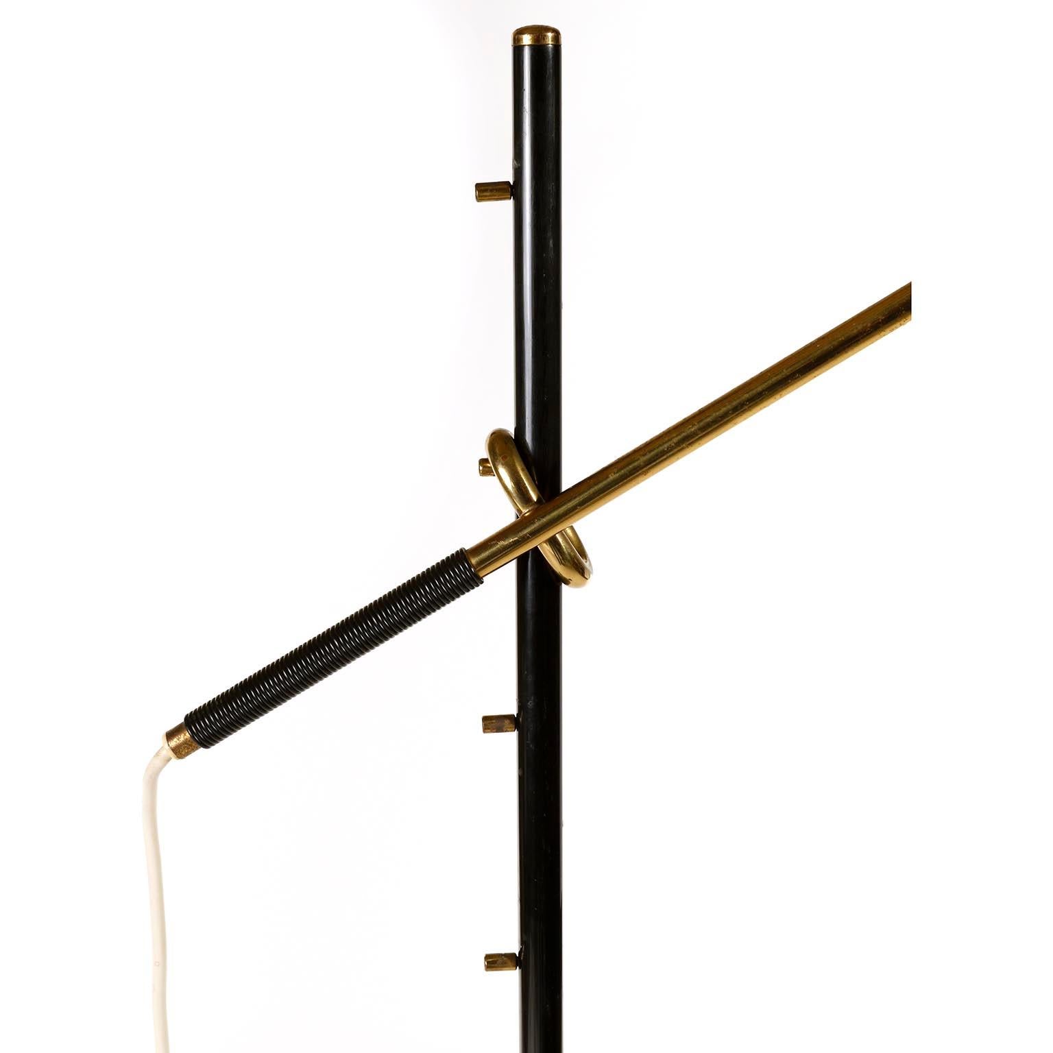 Austrian Kalmar Floor Lamp 'Pelican' Mod. 2097, Height Adjustable, Brass Black Iron, 1960 For Sale