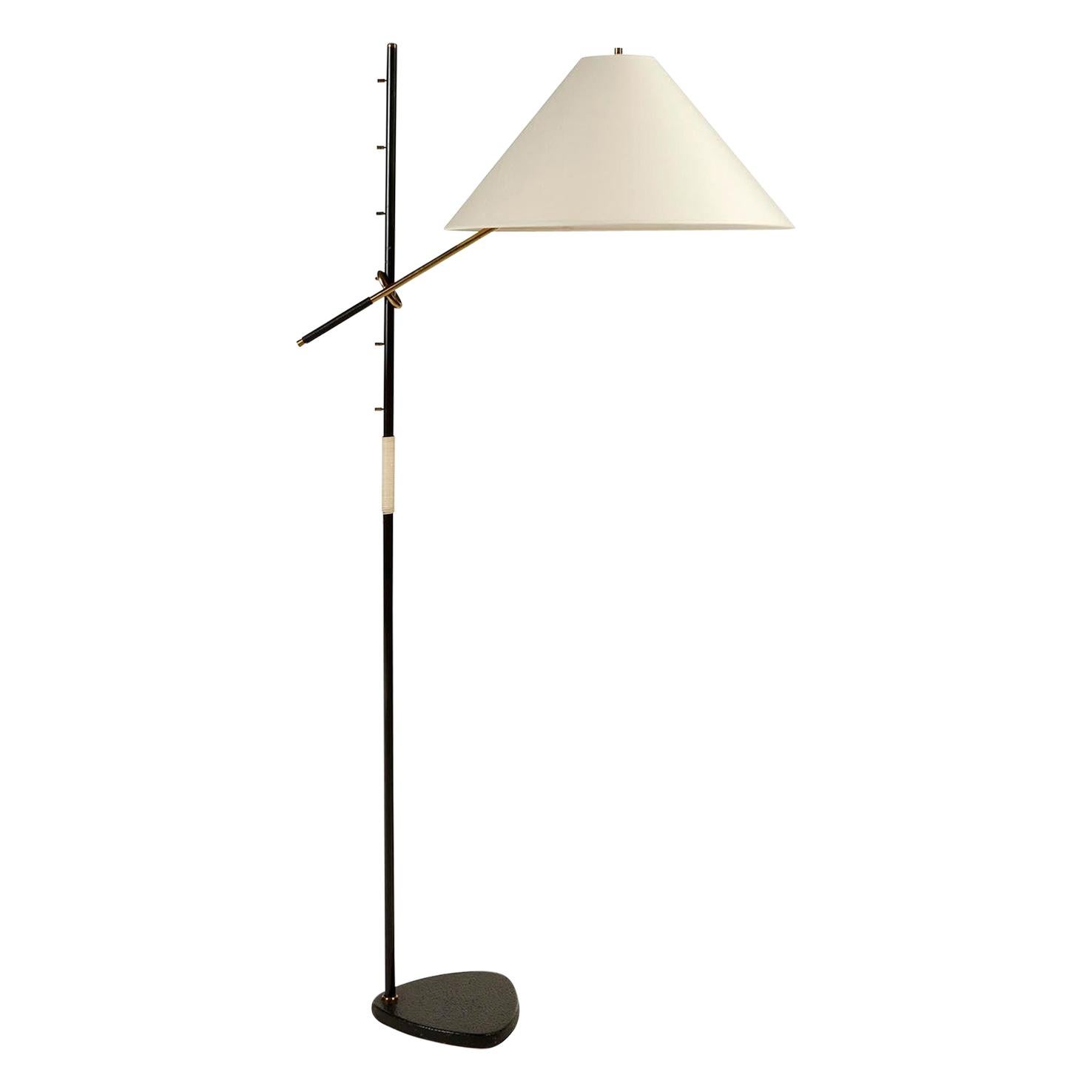 Kalmar Floor Lamp 'Pelican' Mod. 2097, Height Adjustable, Brass Black Iron, 1960 For Sale