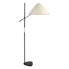 Kalmar Floor Lamp 'Pelican' Mod. 2097, Height Adjustable, Brass Black Iron, 1960