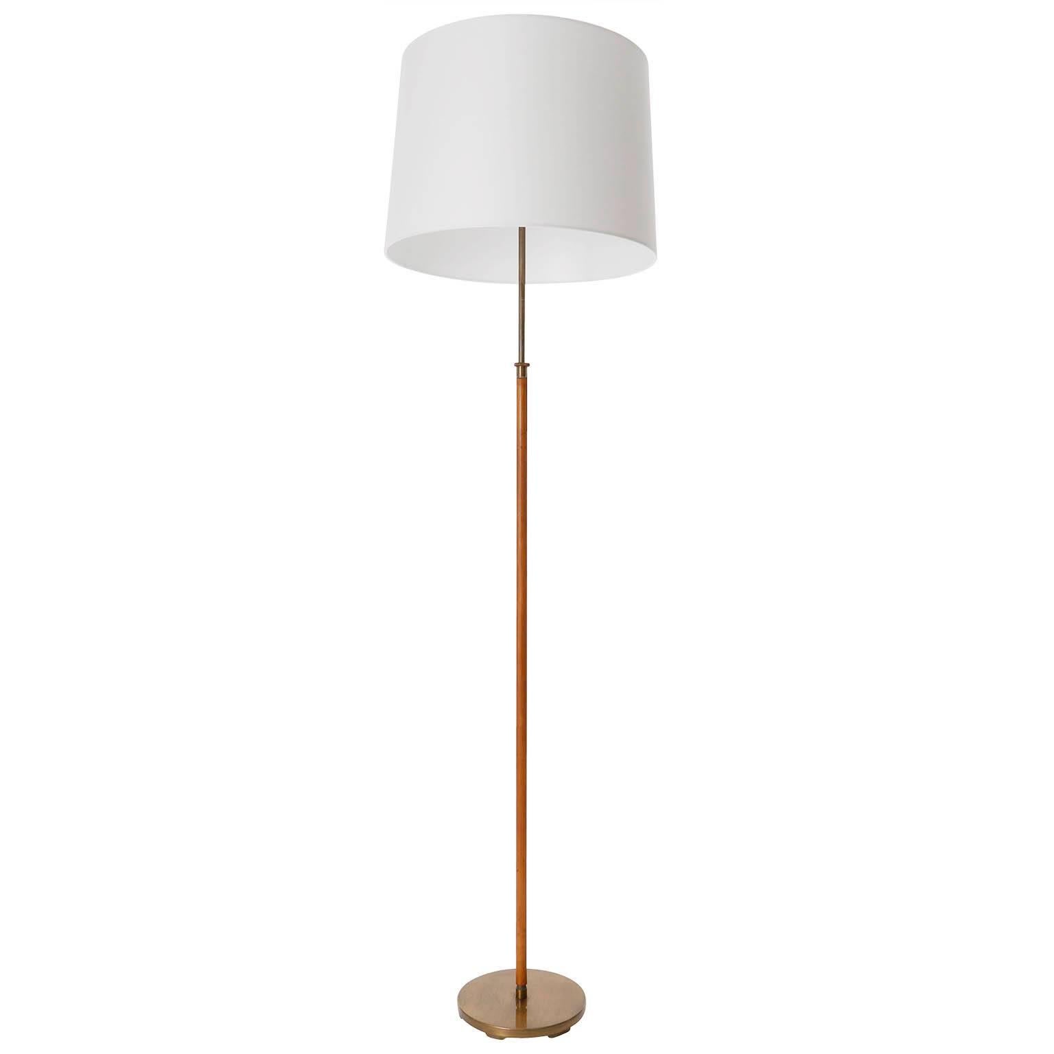 Austrian Kalmar Floor Lamps 'Telescope', Patinated Brass Leather, Height Adjustable, 1960