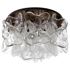 Kalmar Flush Mount Ceiling Light 'Catena', Patinated Brass Murano Glass, 1970s