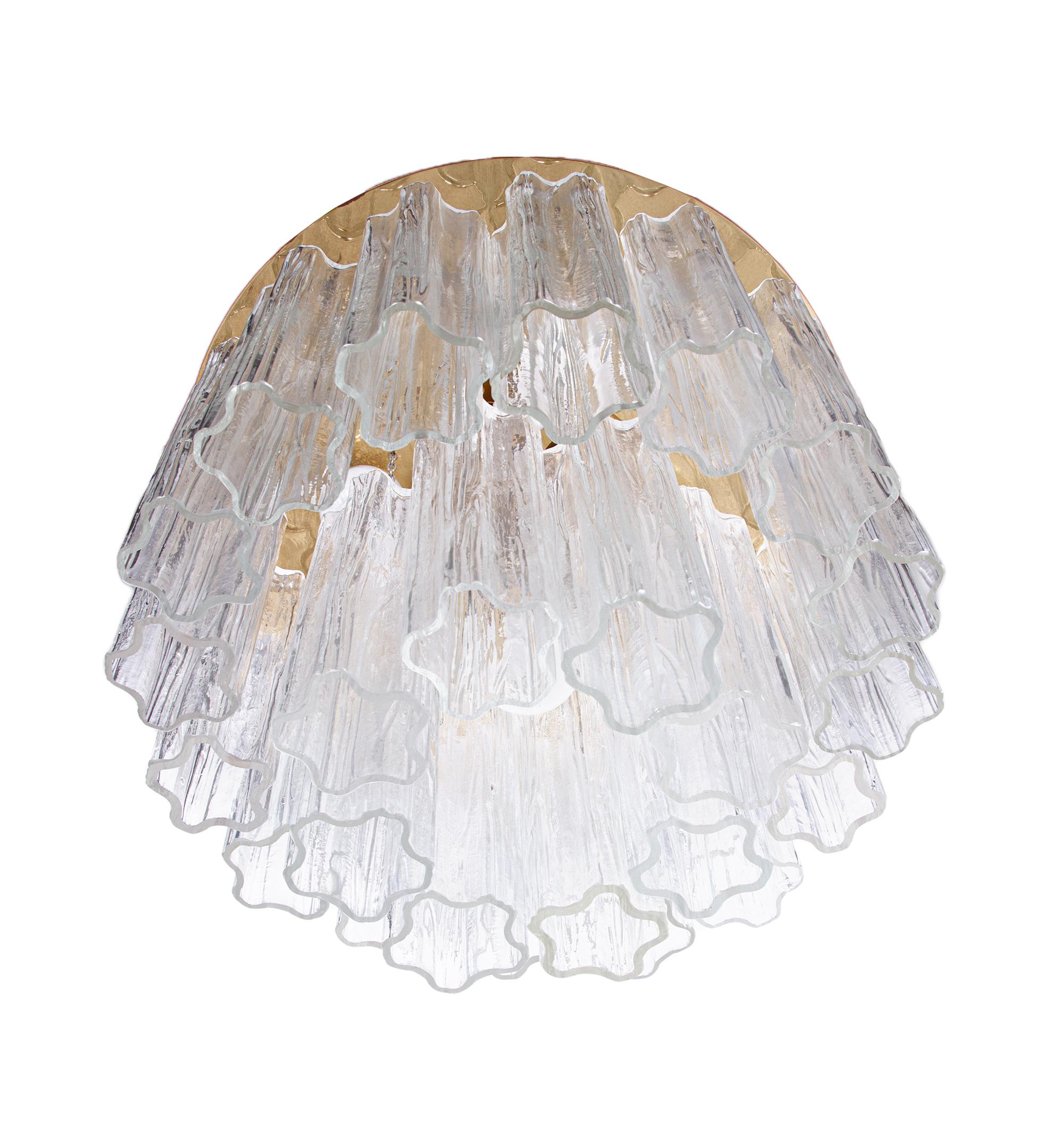 Mid-Century Modern Kalmar Flush Mount Ceiling Light with Venini Tronchi Murano Glass & Brass, 1960s For Sale