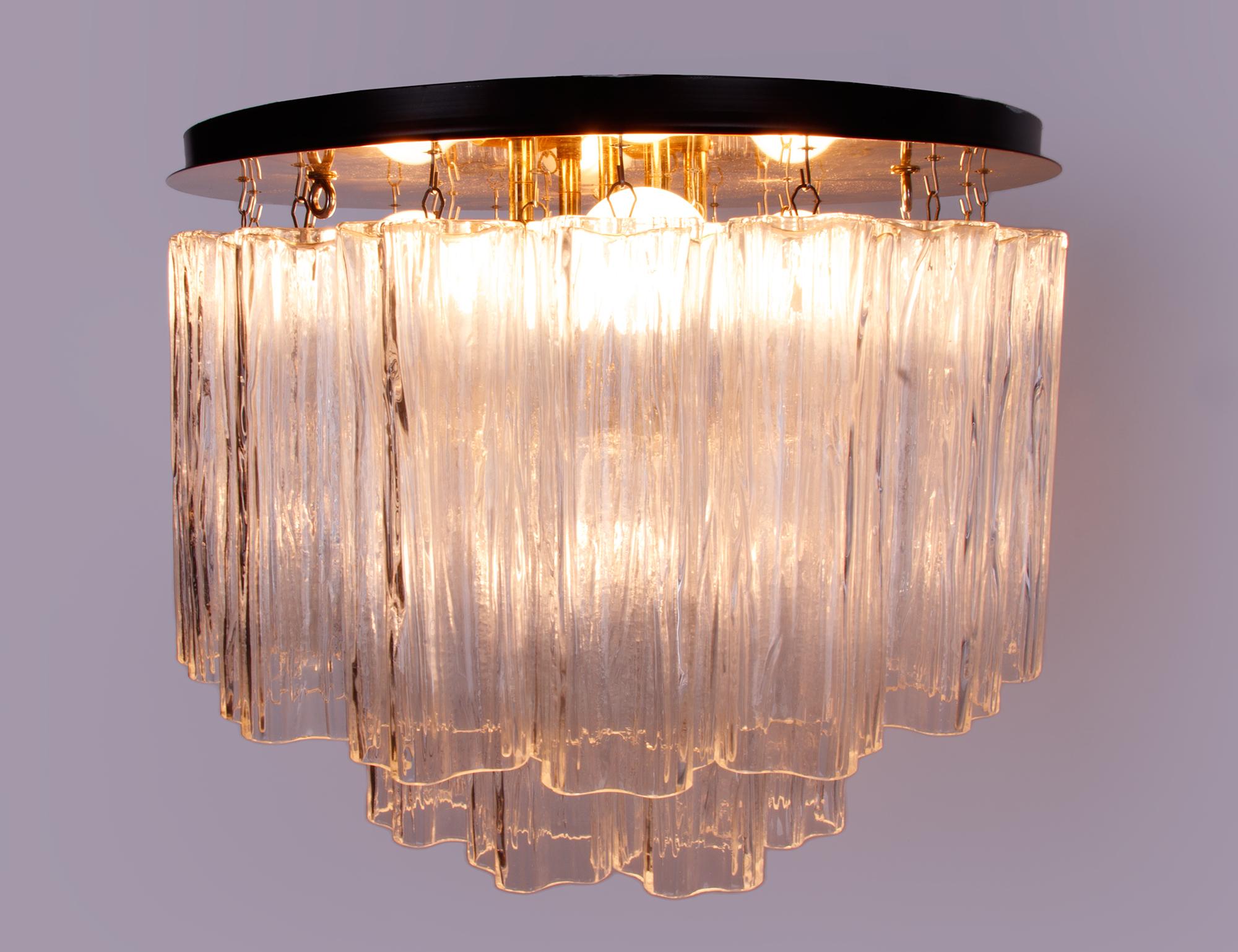 Kalmar Flush Mount Ceiling Light with Venini Tronchi Murano Glass & Brass, 1960s For Sale 1
