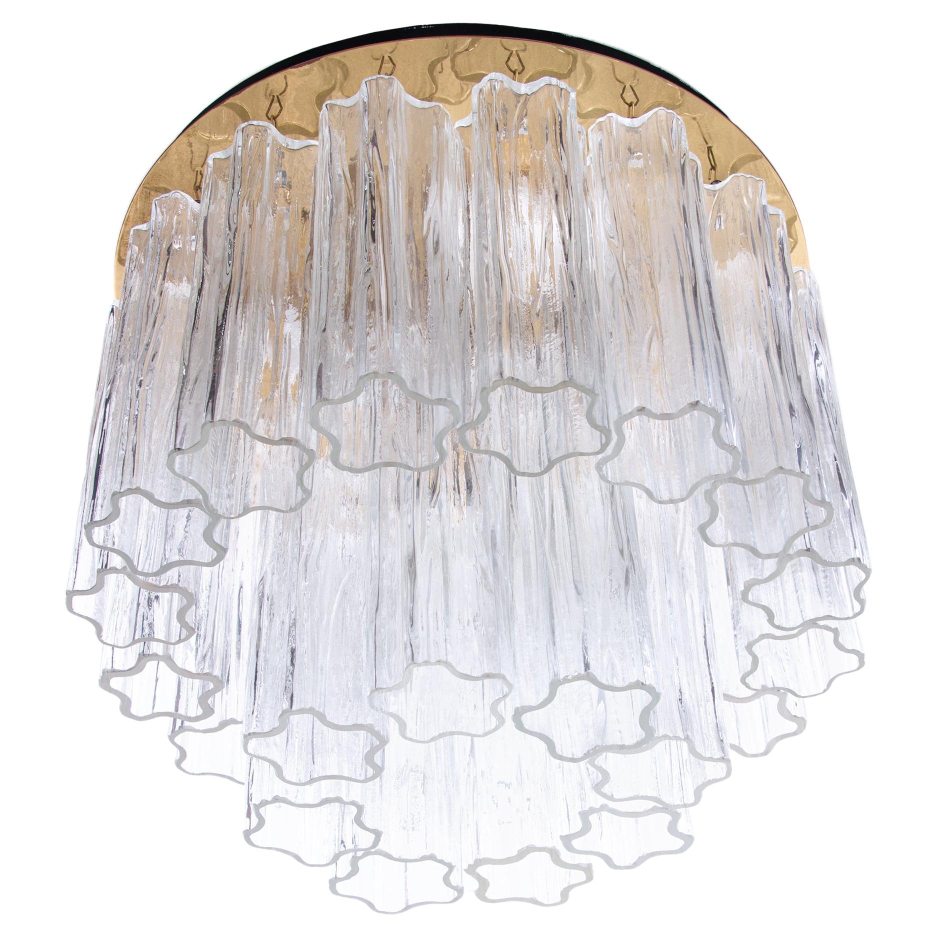 Kalmar Flush Mount Ceiling Light with Venini Tronchi Murano Glass & Brass, 1960s For Sale
