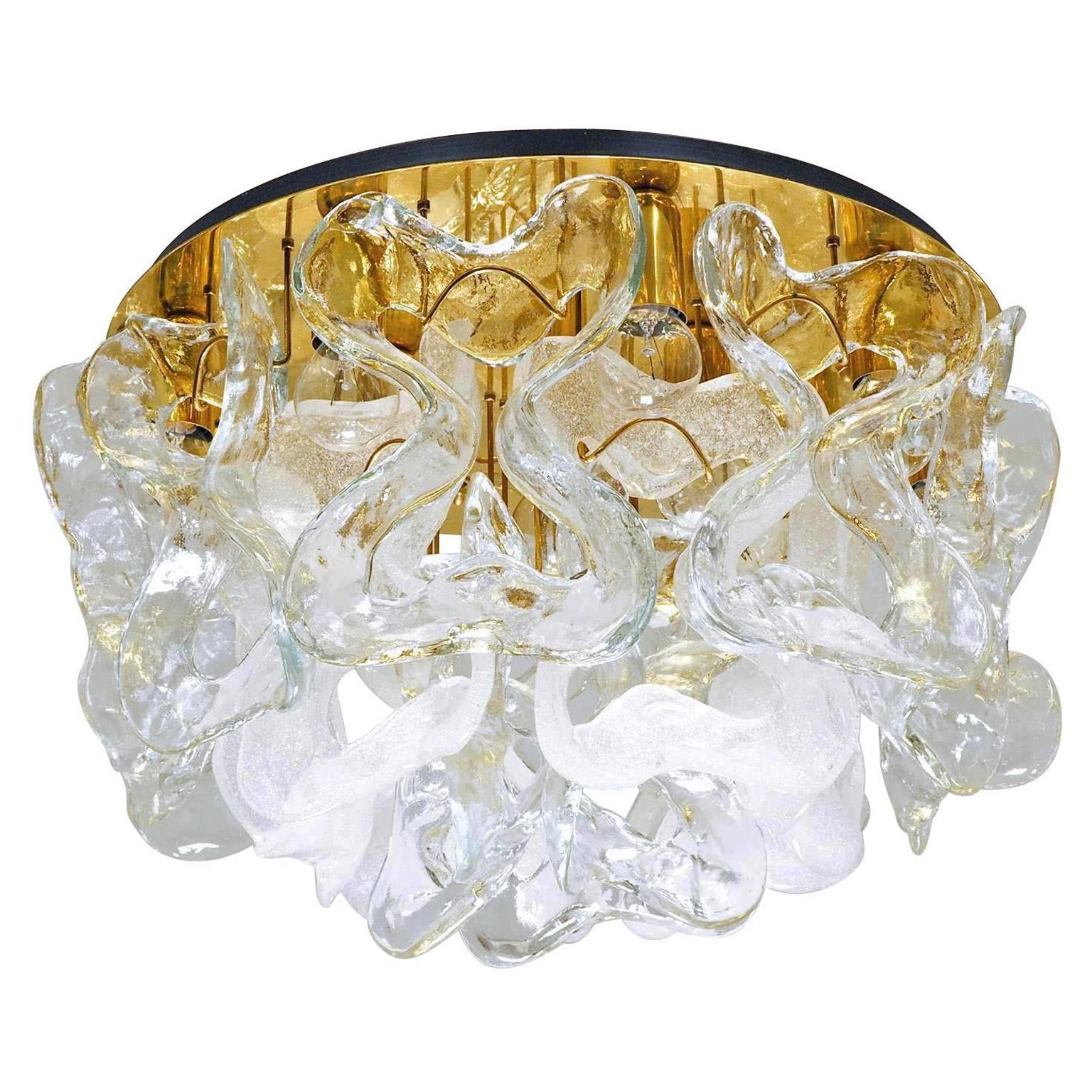 Kalmar Flush Mount Light 'Catena', Brass Murano Glass, 1970 For Sale