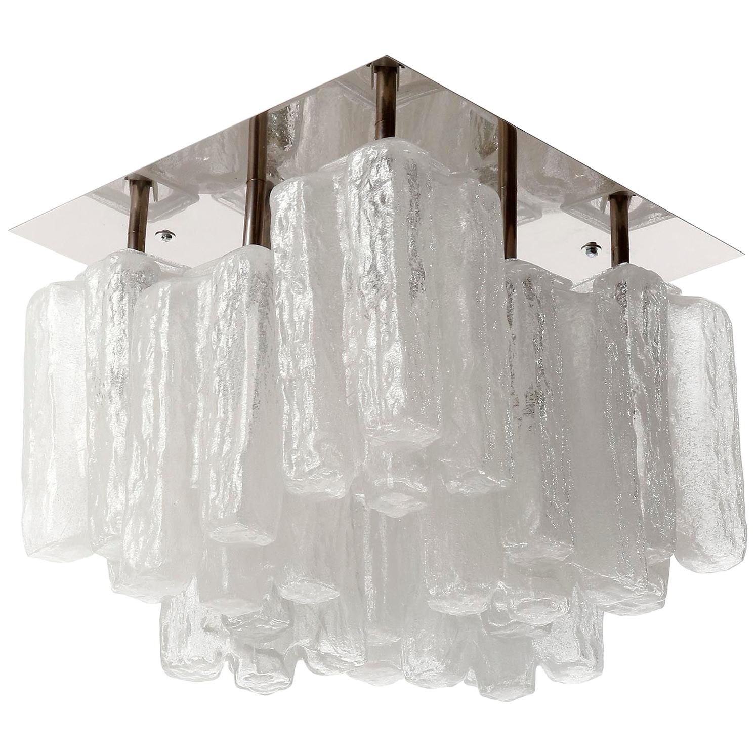 Kalmar Flush Mount Light 'Granada', Opal Ice Glass Nickel, 1970, One of Eight