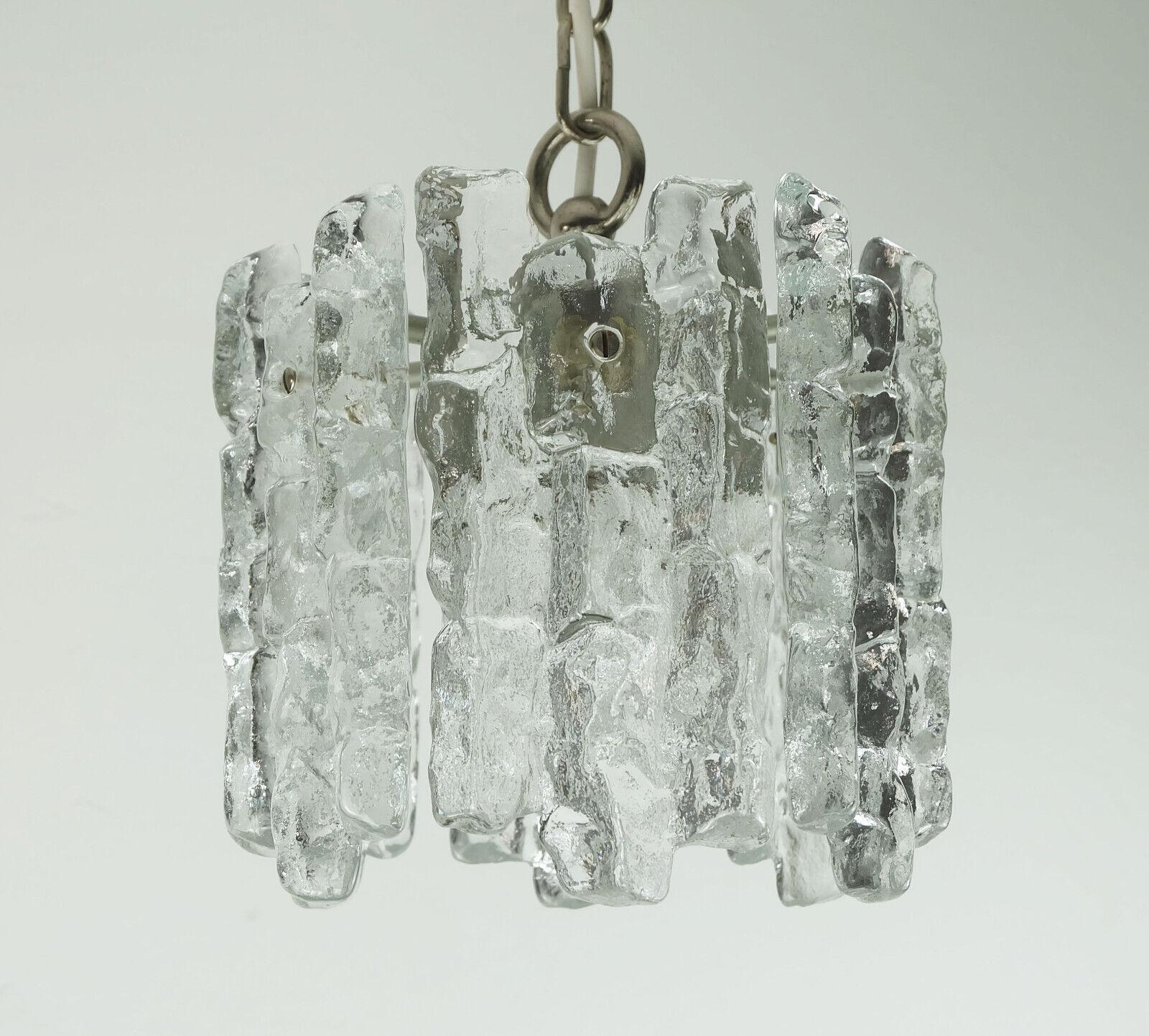 Metal kalmar franken mid century ice glass PENDANT LIGHT 1960s 70s For Sale