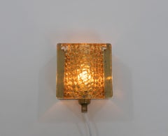 Kalmar glass and brass Wall lamp in gold by Vitrika, 1970s