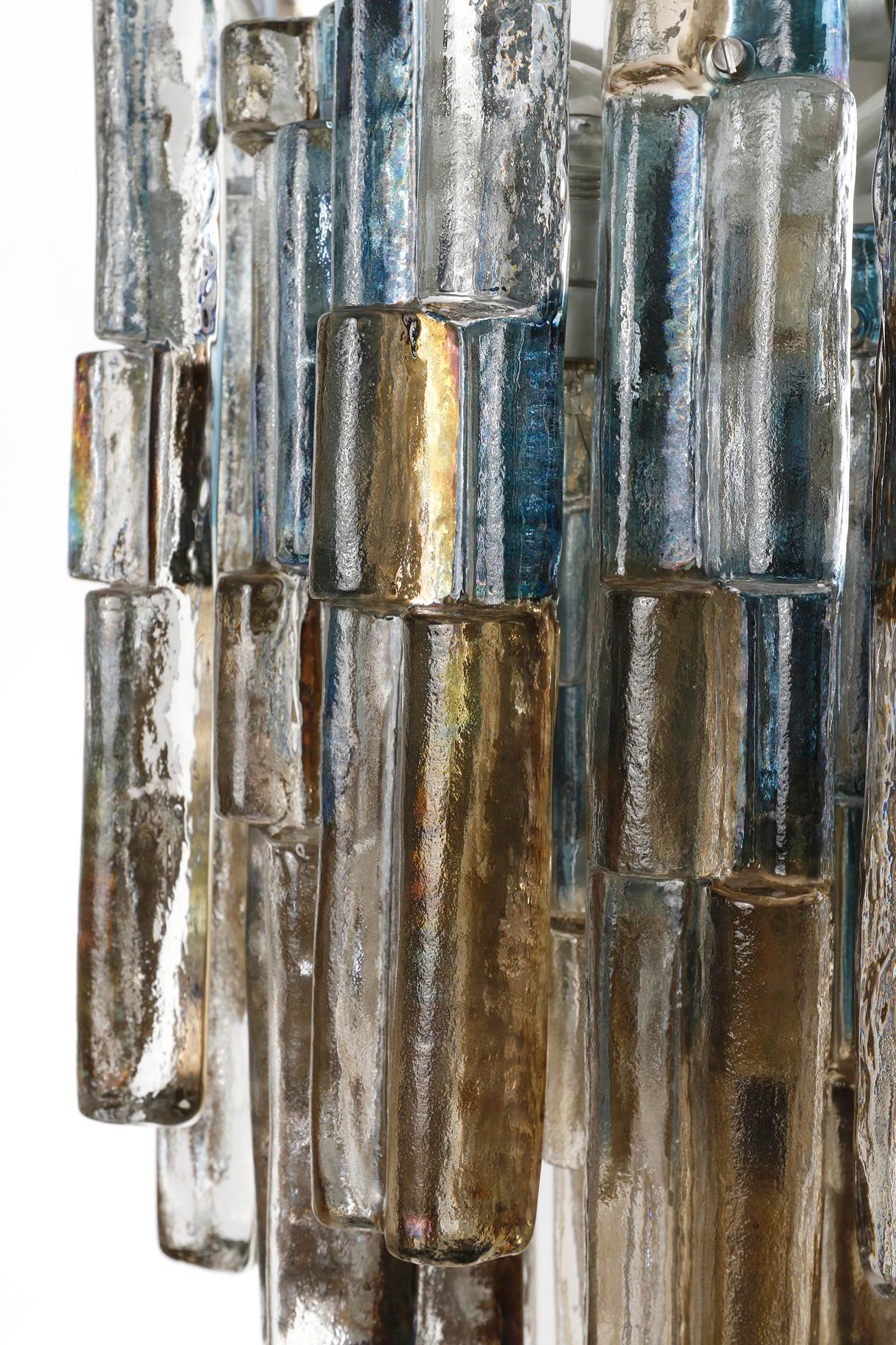 Kalmar Glass Chandelier Pendant Light, Blue Amber Glass Nickel, 1970, One of Two For Sale 6