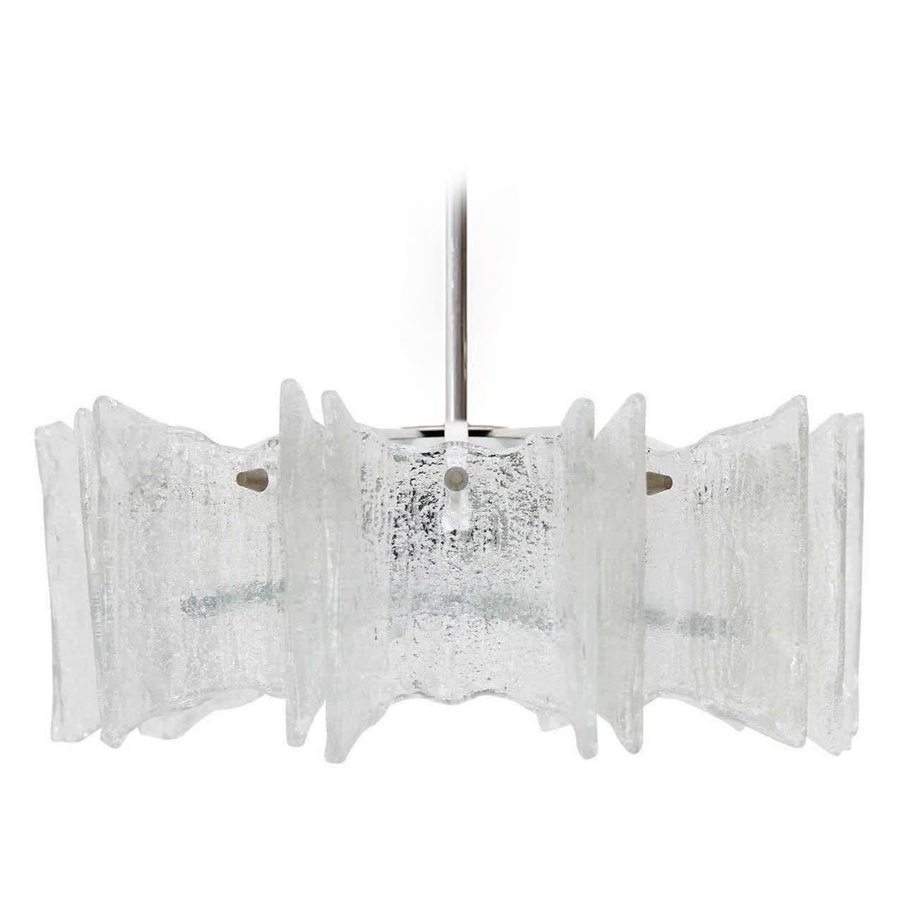 Mid-Century Modern Kalmar Glass Chandelier Pendant Light Fixture, circa 1960