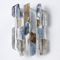Kalmar Glass Sconce Wall Light Prism, Blue Amber Smoke Art Glass Nickel, 1970s