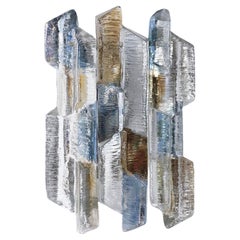 Kalmar Glass Sconce Wall Light Prism, Blue Amber Smoke Art Glass Nickel, 1970s