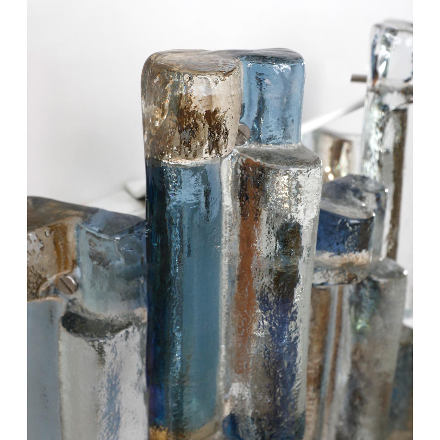 Appliques en verre Kalmar, verre d'art fumé bleu ambré, métal blanc, années 1970 en vente 3