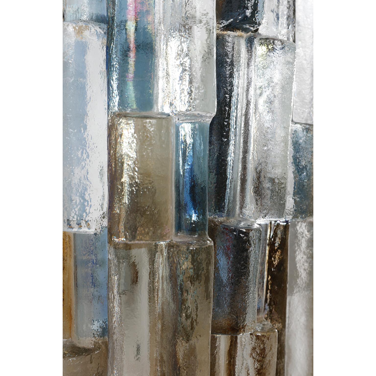 Appliques en verre Kalmar, verre d'art fumé bleu ambré, métal blanc, années 1970 en vente 2