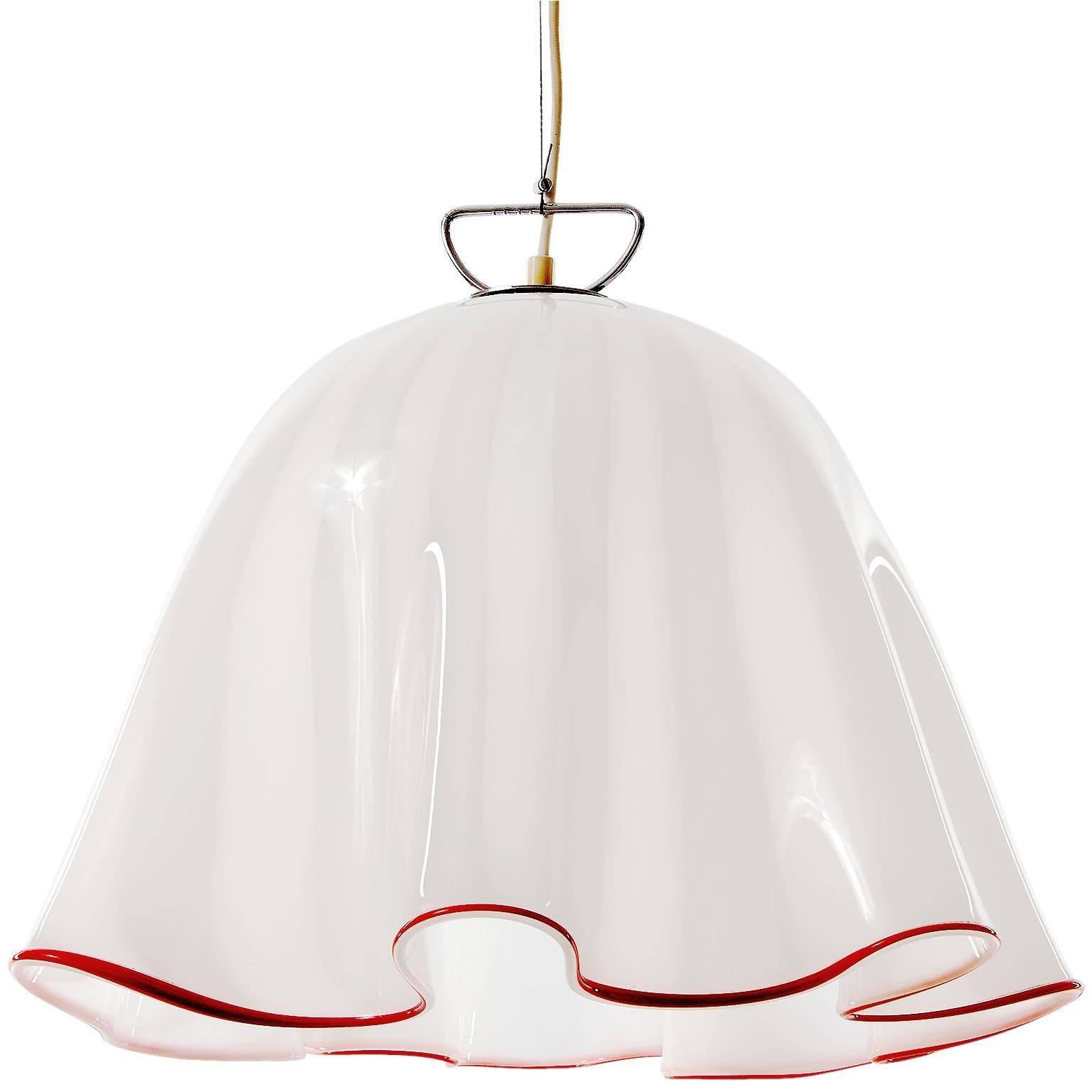 Mid-Century Modern Kalmar Handkerchief Fazzoletto Pendant Light, Opaline Murano Glass Chrome, 1970