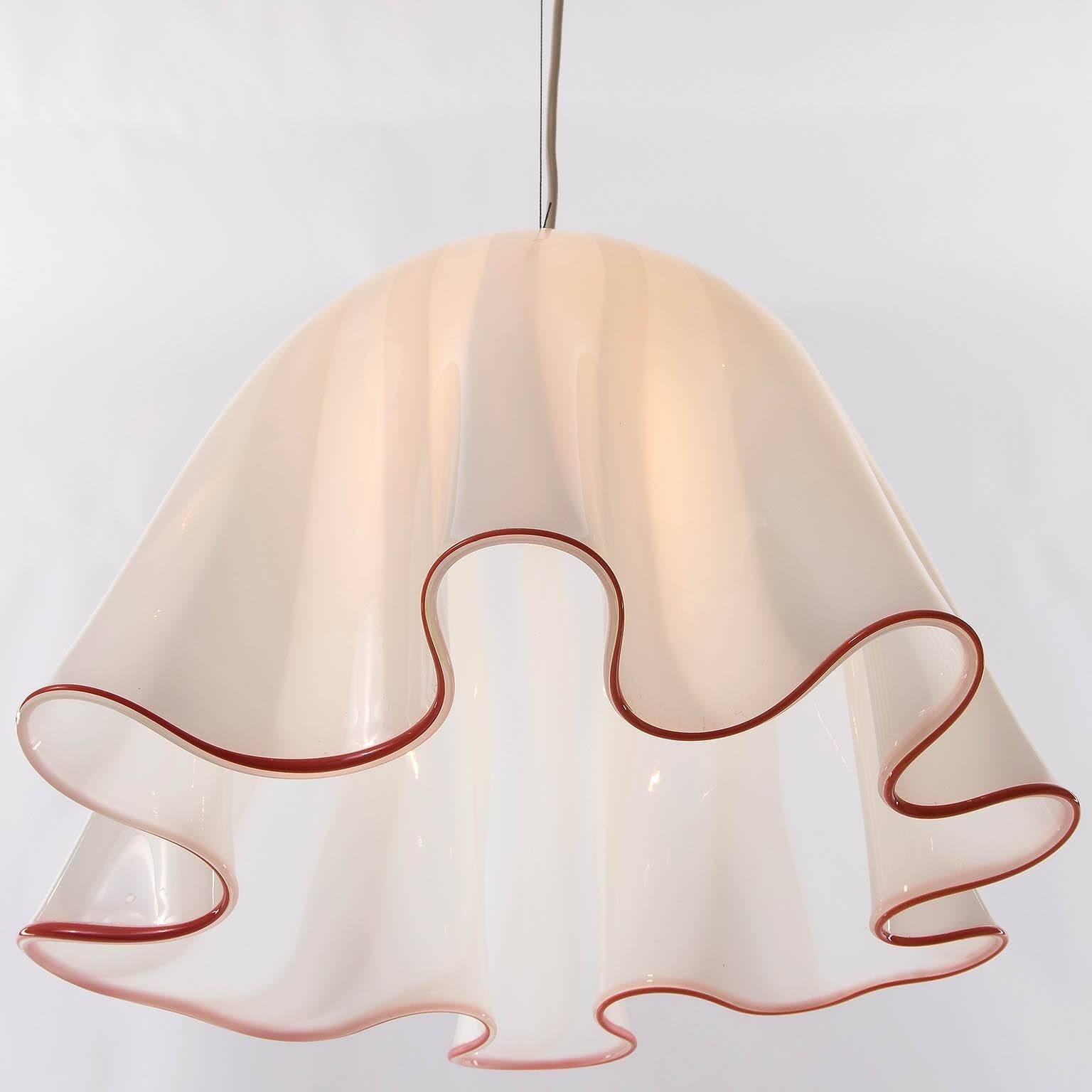 Late 20th Century Kalmar Handkerchief Fazzoletto Pendant Light, Opaline Murano Glass Chrome, 1970