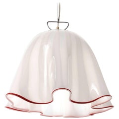 Kalmar Handkerchief Fazzoletto Pendant Light, Opaline Murano Glass Chrome, 1970