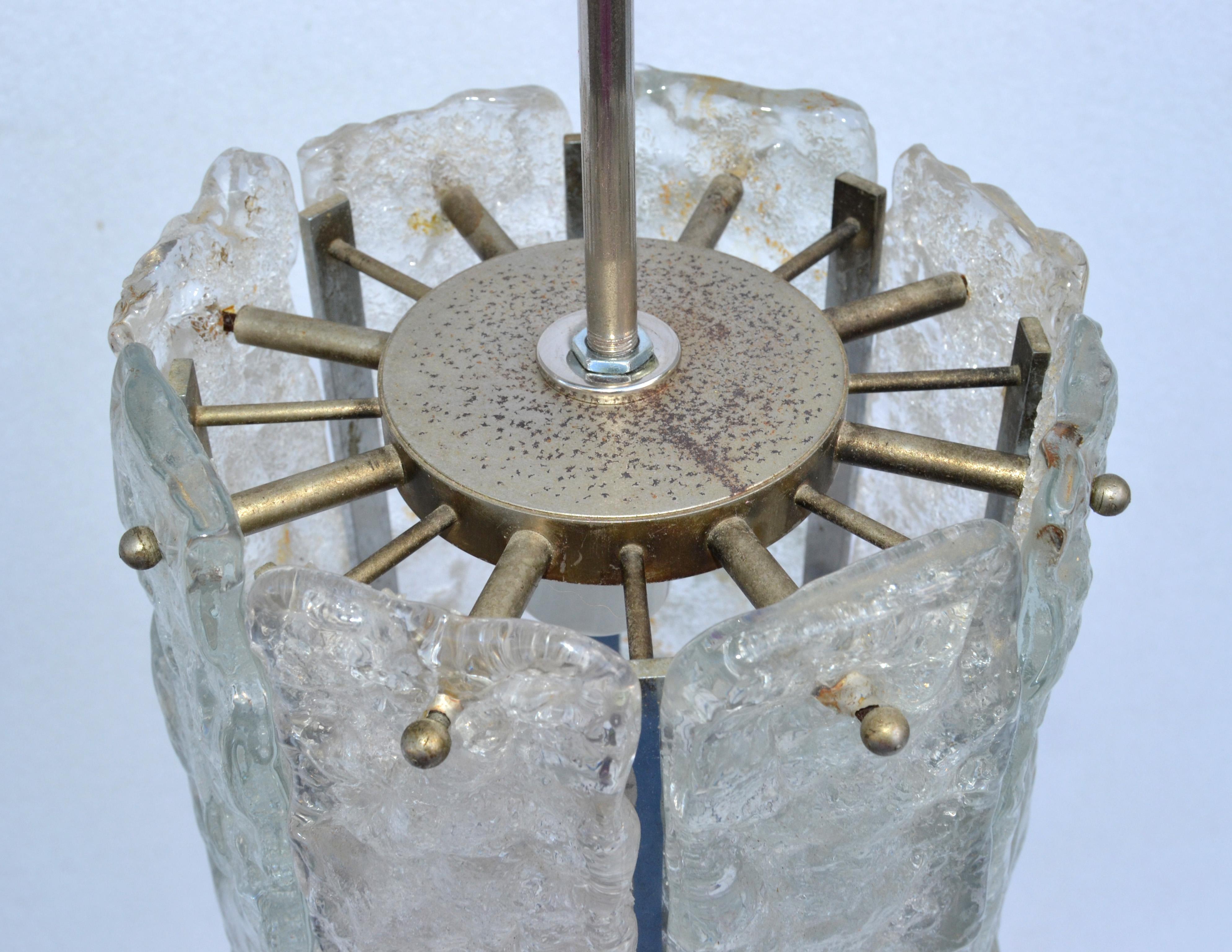 Kalmar Ice Chandelier Chrome & Crystal Glass Panels Mid-Century Modern Austria For Sale 5
