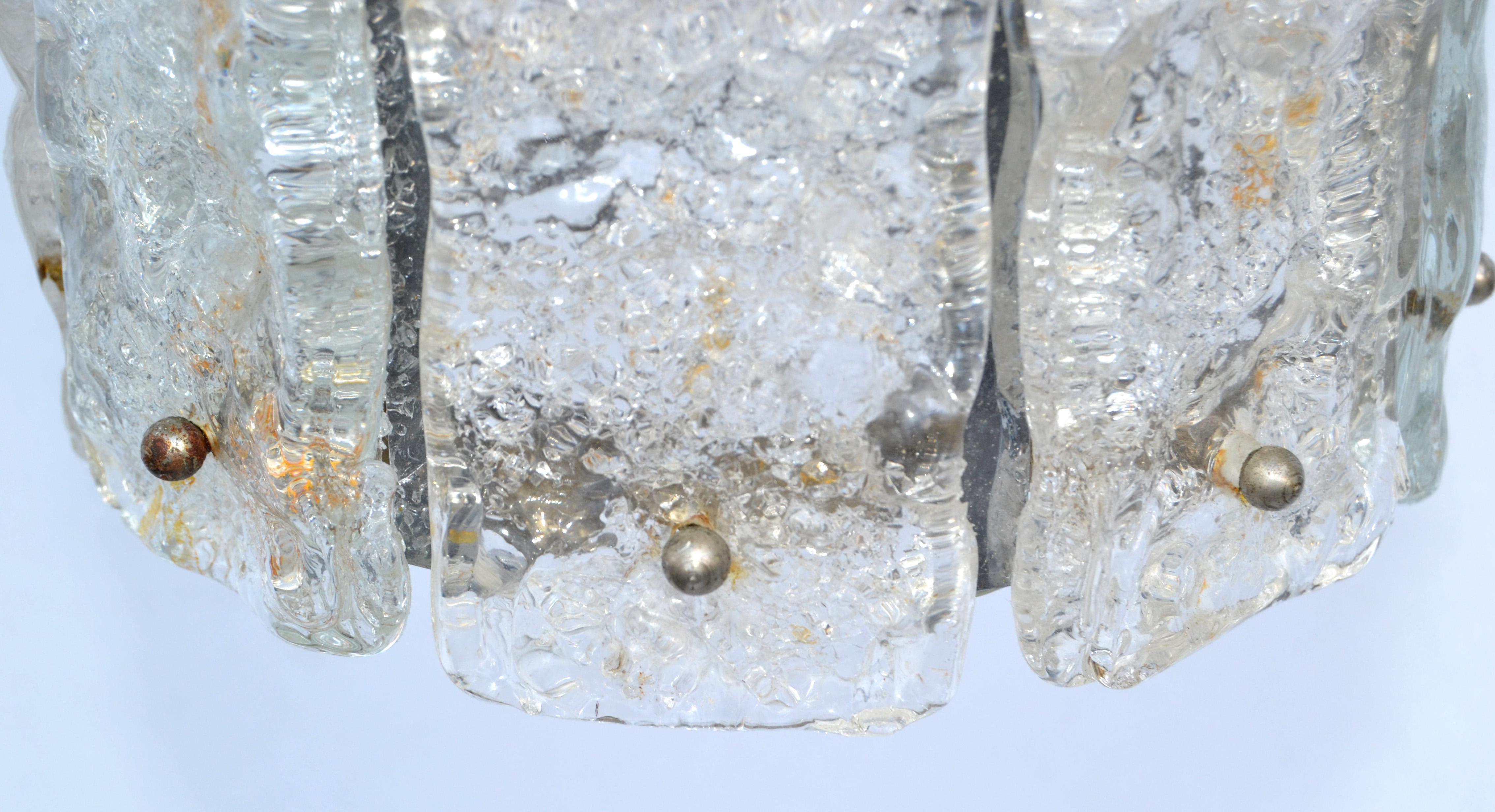 Kalmar Ice Chandelier Chrome & Crystal Glass Panels Mid-Century Modern Austria For Sale 6