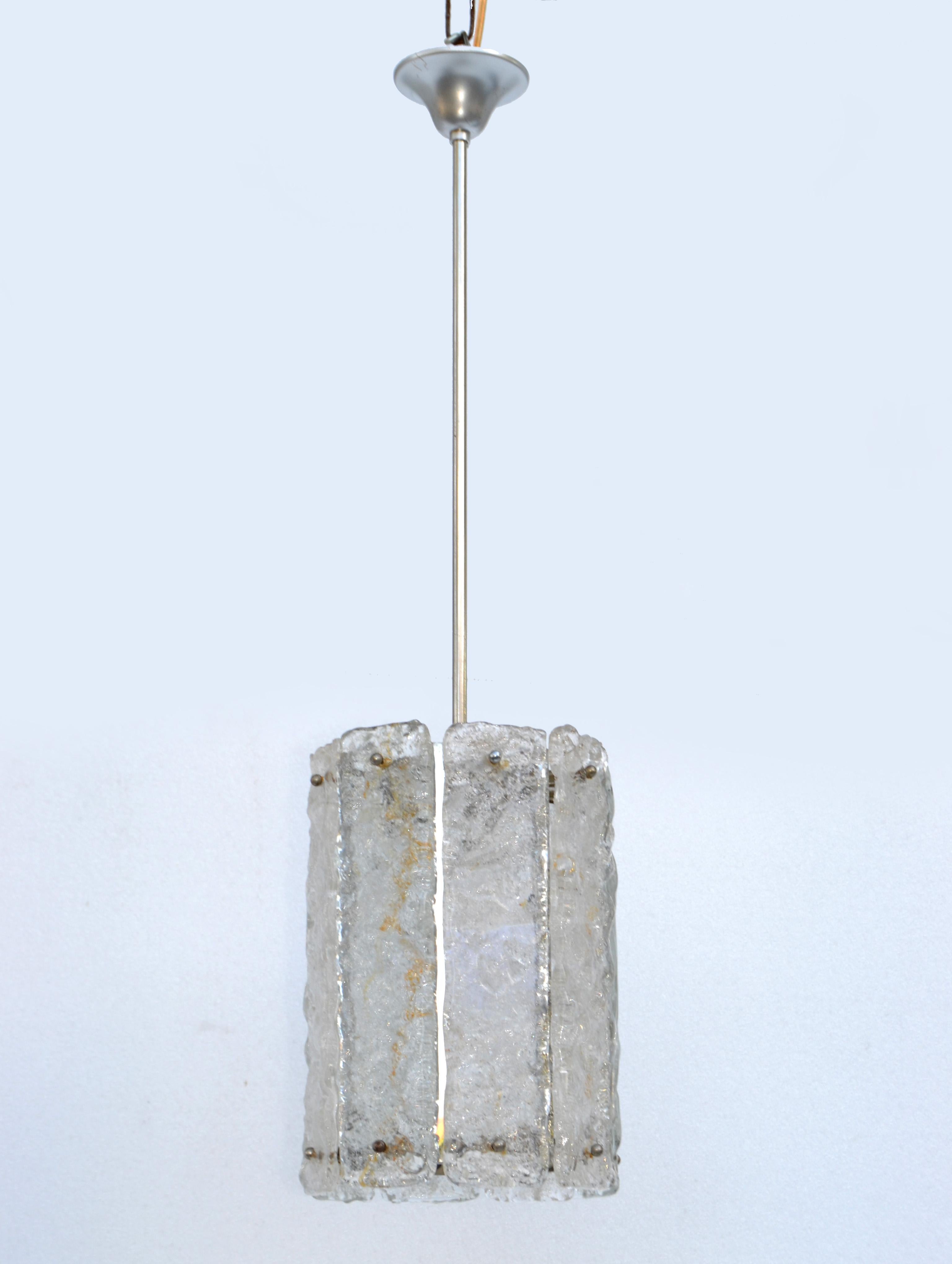 Austrian Kalmar Ice Chandelier Chrome & Crystal Glass Panels Mid-Century Modern Austria For Sale