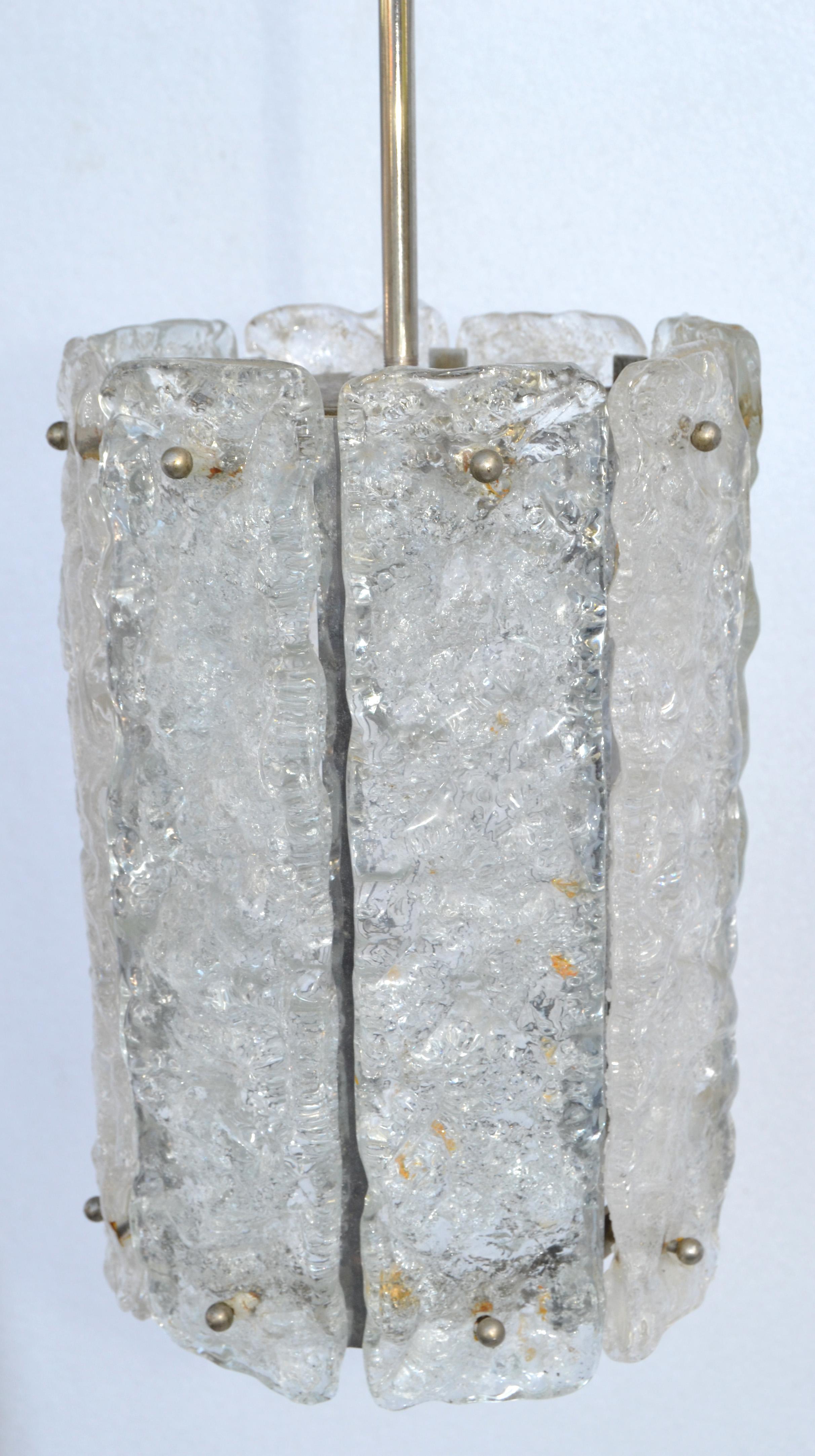 Late 20th Century Kalmar Ice Chandelier Chrome & Crystal Glass Panels Mid-Century Modern Austria For Sale