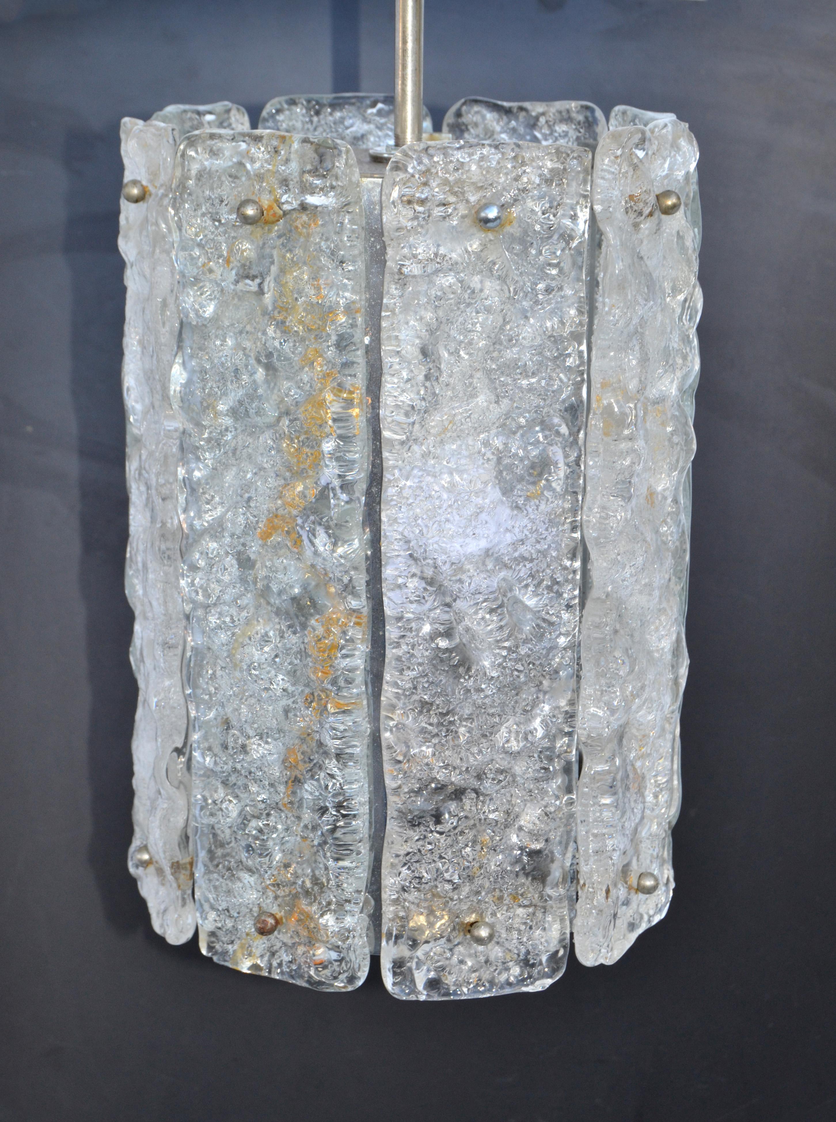 Kalmar Ice Chandelier Chrome & Crystal Glass Panels Mid-Century Modern Austria For Sale 2
