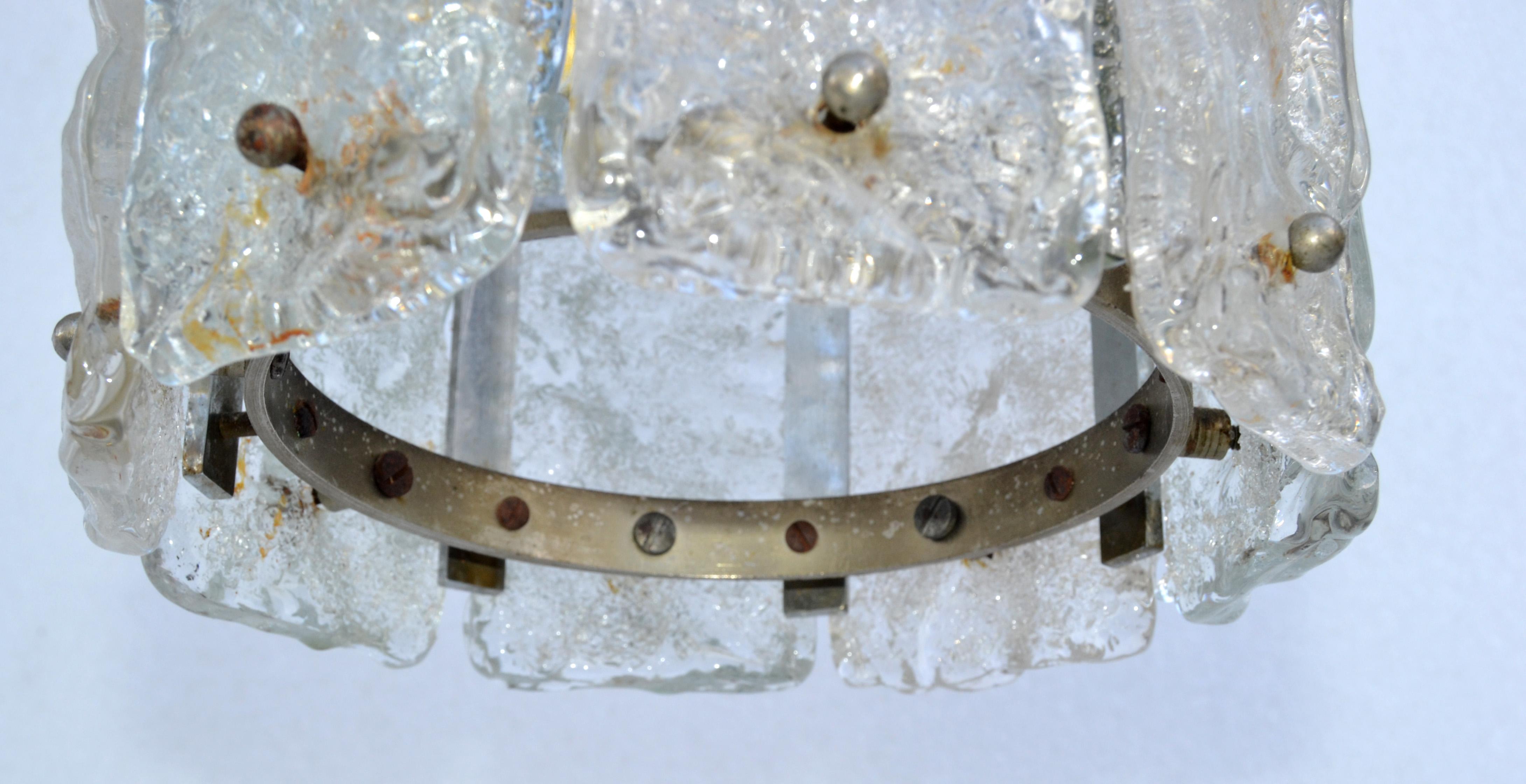 Kalmar Ice Chandelier Chrome & Crystal Glass Panels Mid-Century Modern Austria For Sale 3