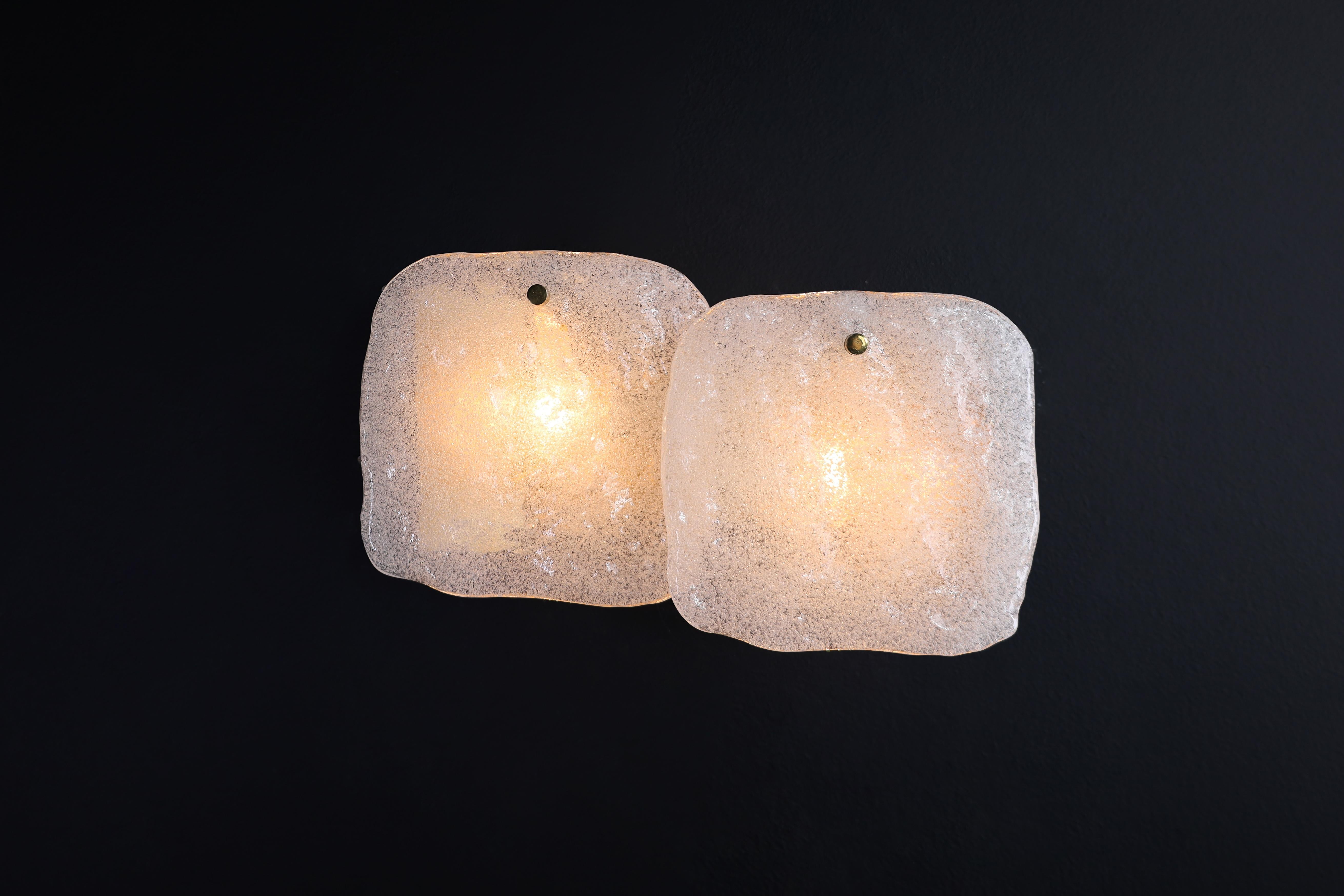 Austrian Kalmar Ice Glass Panel and Brass Wall Lights, Austria, 1960s – 4 Available For Sale