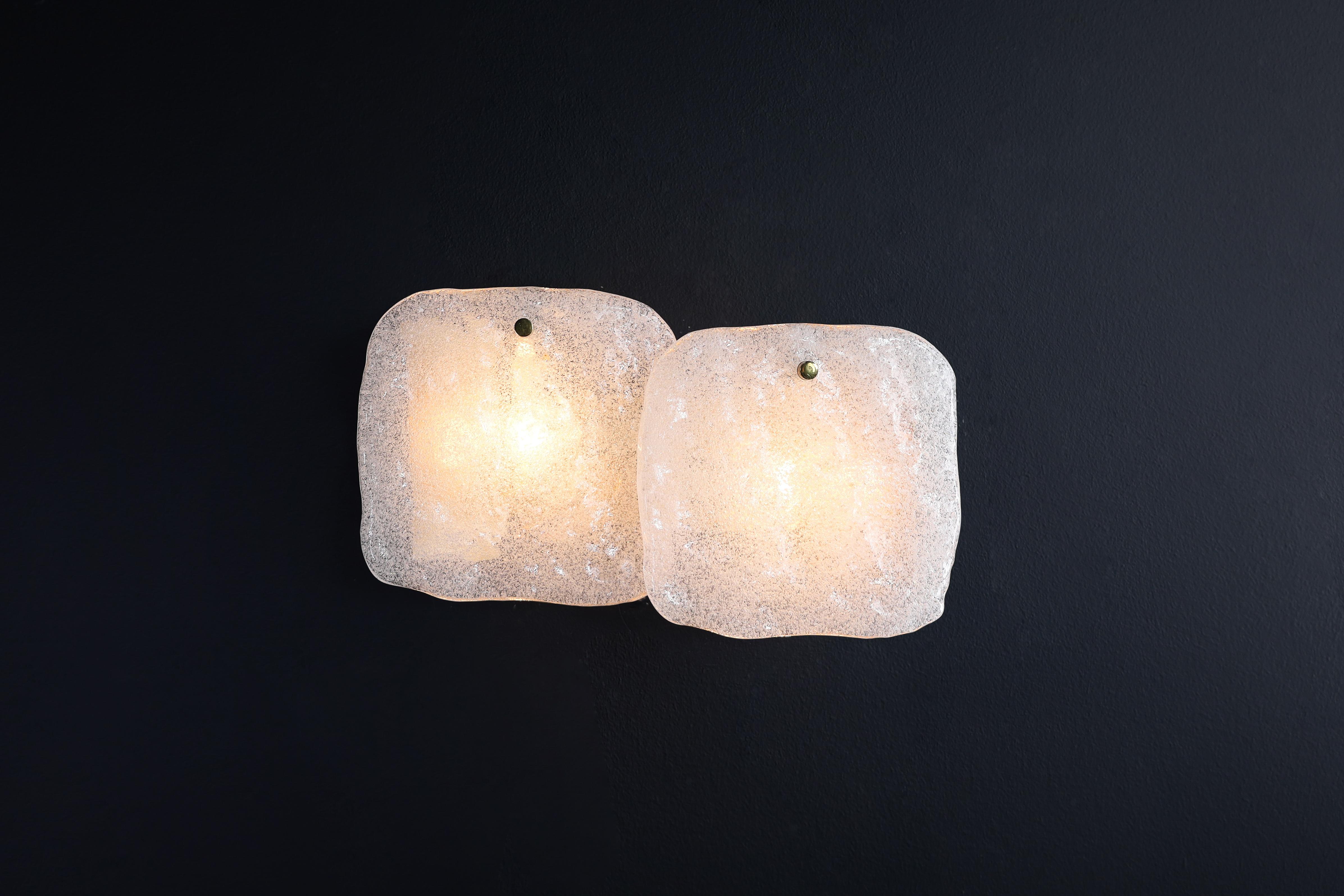 20th Century Kalmar Ice Glass Panel and Brass Wall Lights, Austria, 1960s – 4 Available For Sale