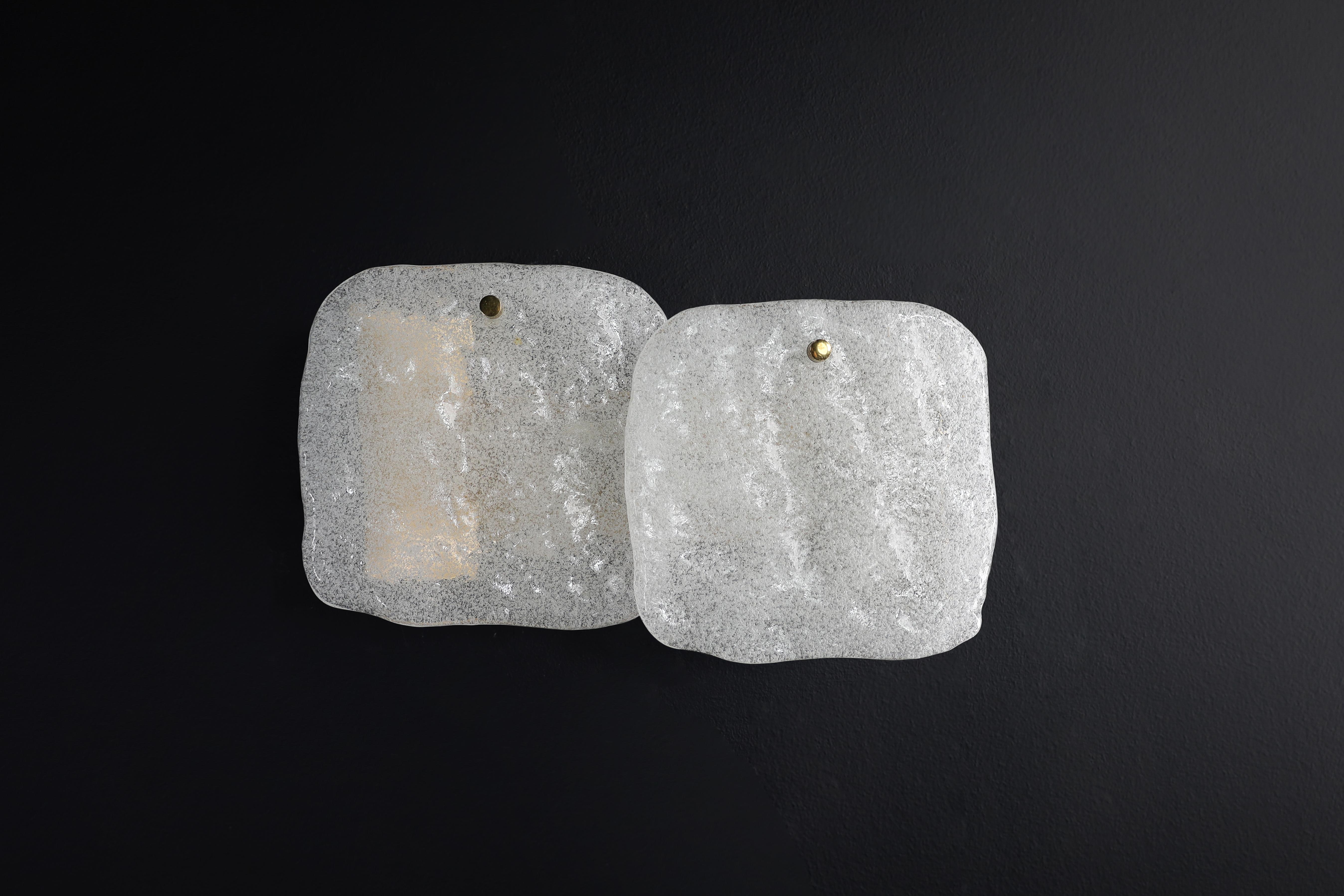 Kalmar Ice Glass Panel and Brass Wall Lights, Austria, 1960s – 4 Available For Sale 1