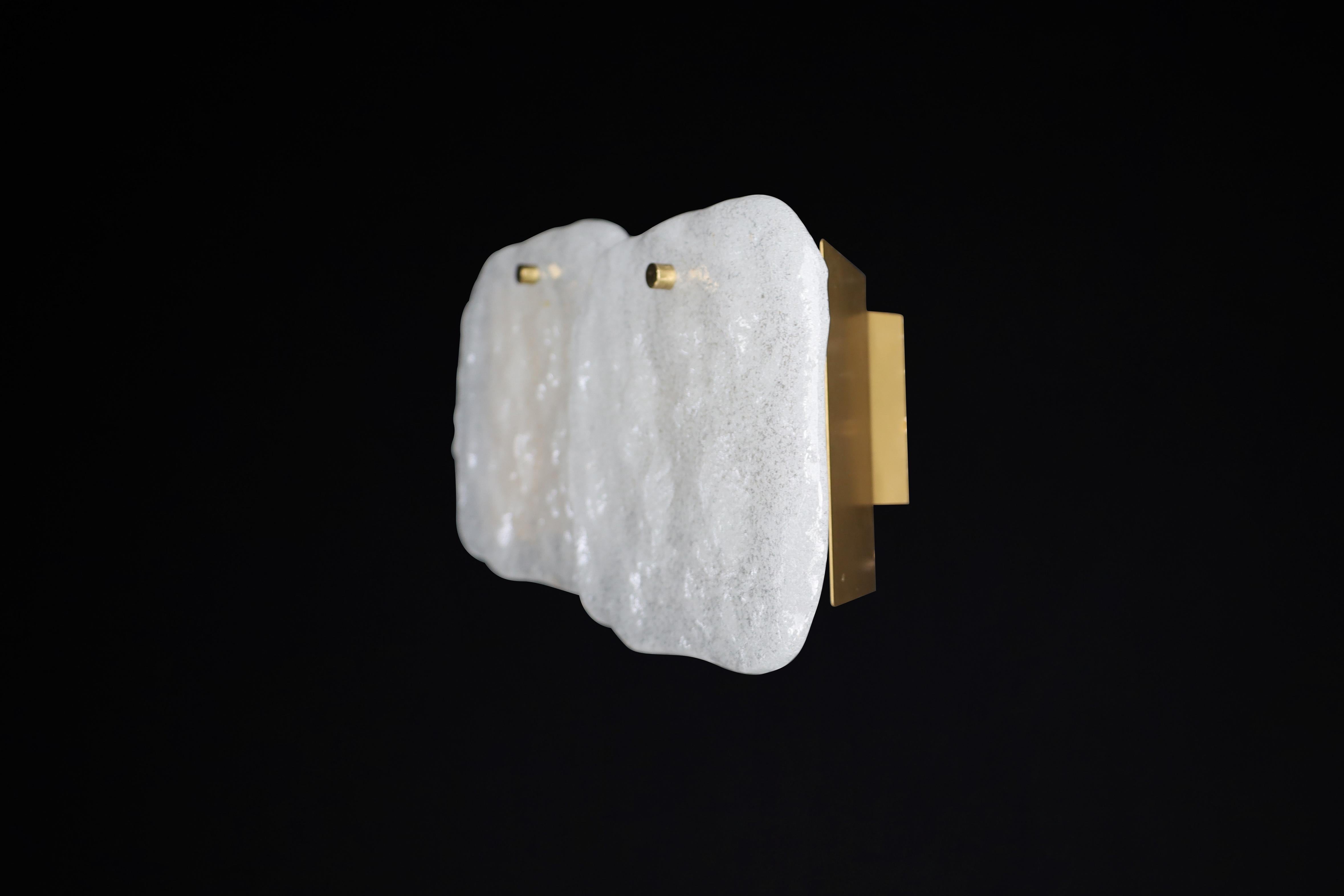 Kalmar Ice Glass Panel and Brass Wall Lights, Austria, 1960s – 4 Available For Sale 3