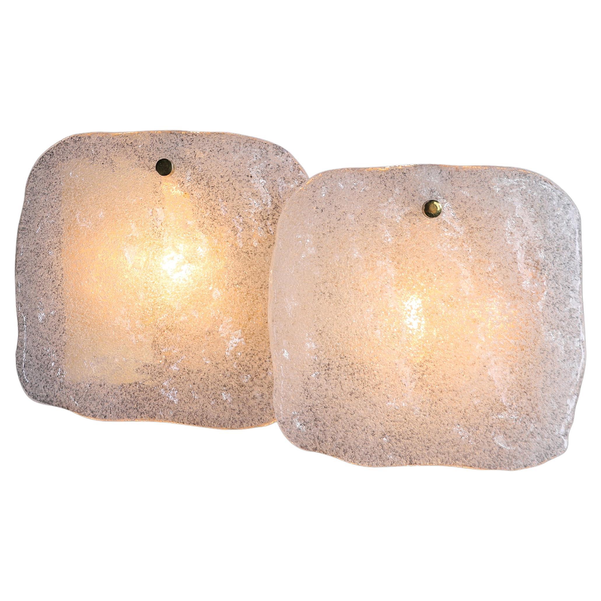 Kalmar Ice Glass Panel and Brass Wall Lights, Austria, 1960s – 4 Available For Sale