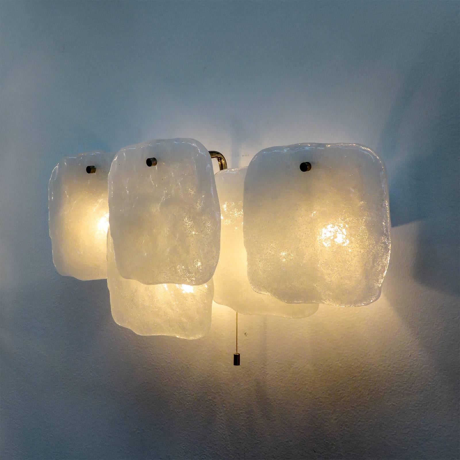 Metal Kalmar Ice Glass Panel Wall Lights, 1950s