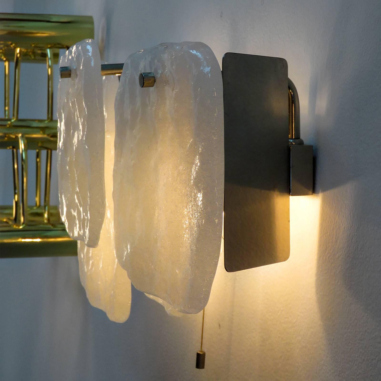 Kalmar Ice Glass Panel Wall Lights, 1950s 1