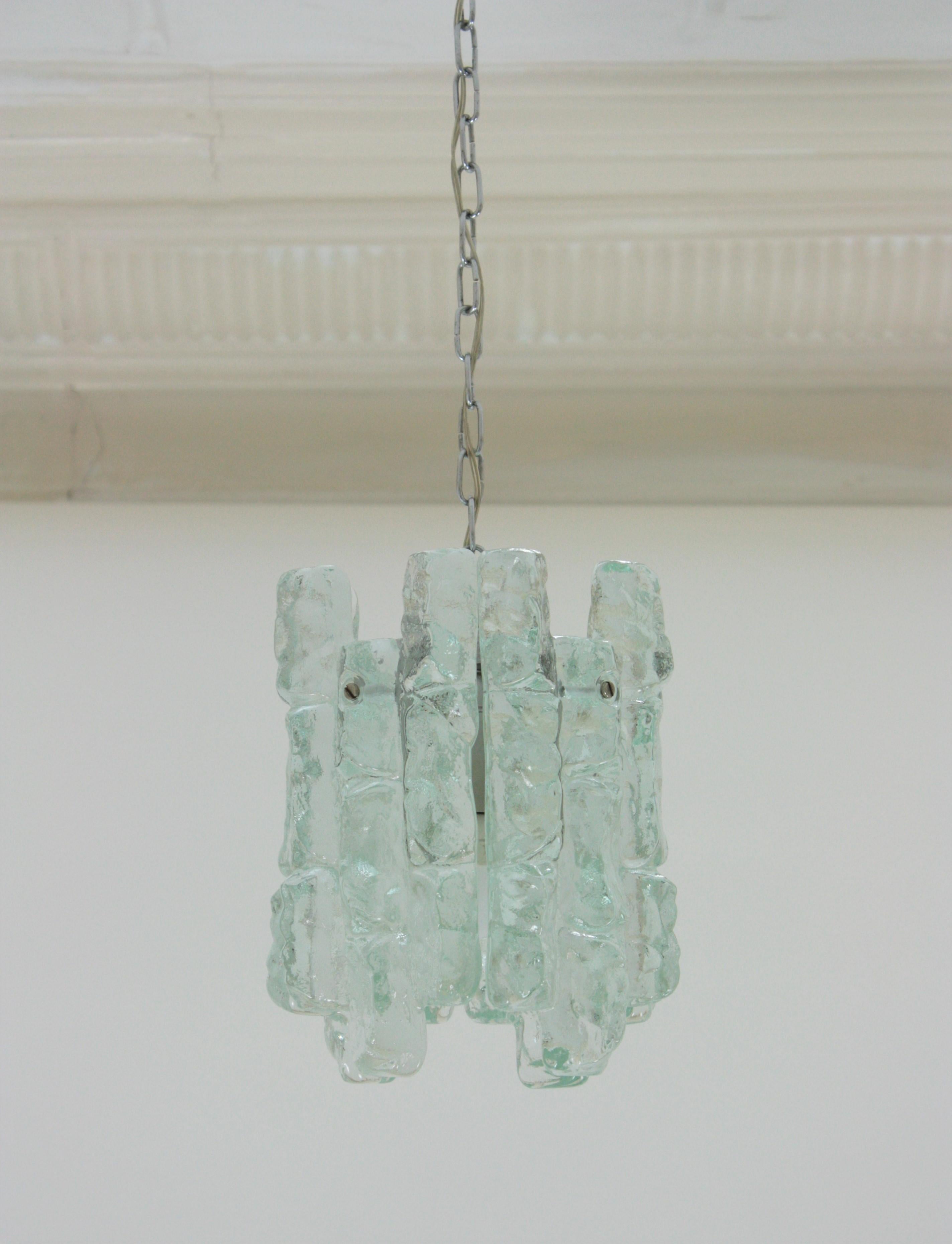 Kalmar Ice Glass Pendant Chandelier, 1960s For Sale 3