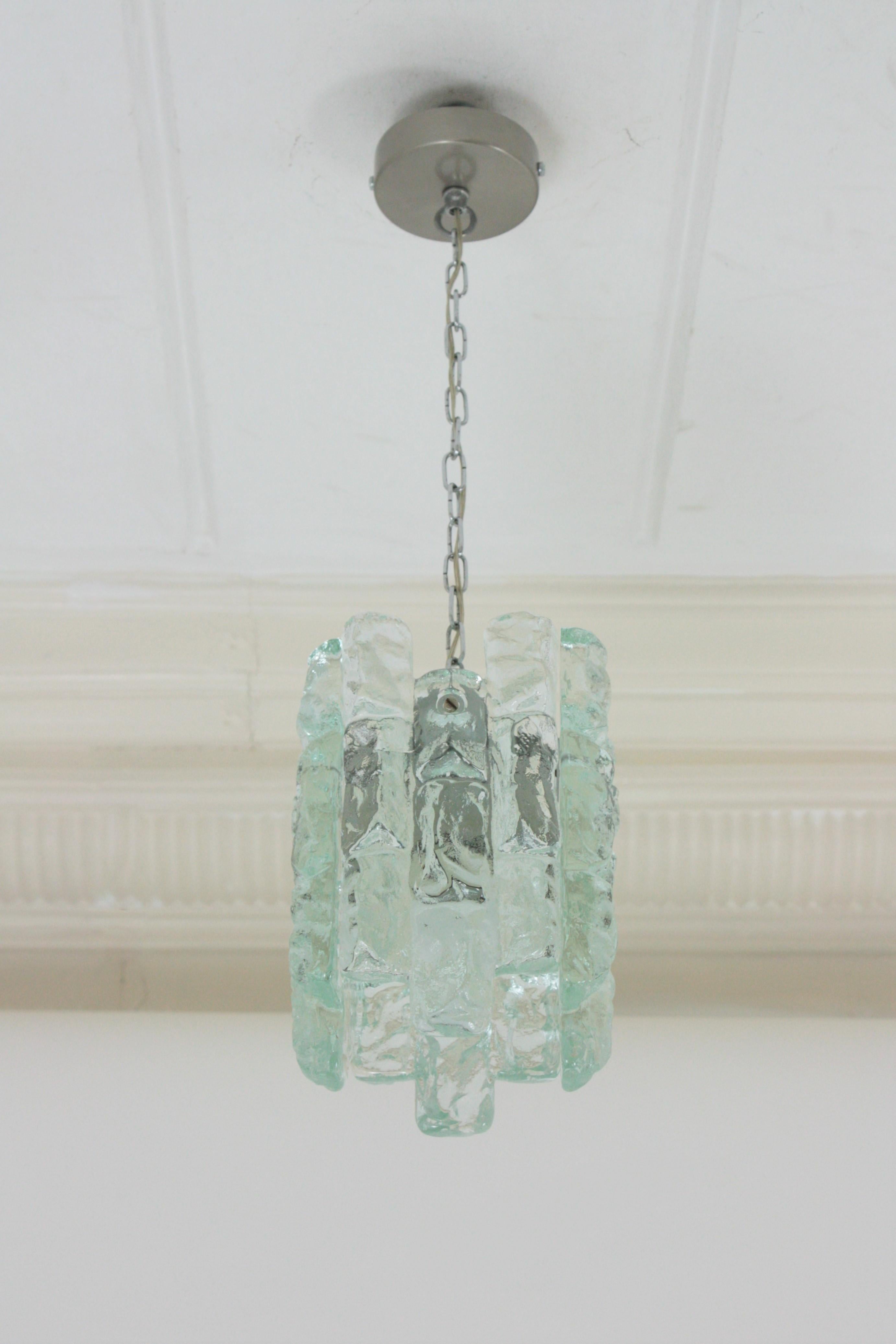Mid-Century Modern Kalmar Ice Glass Pendant Chandelier, 1960s For Sale