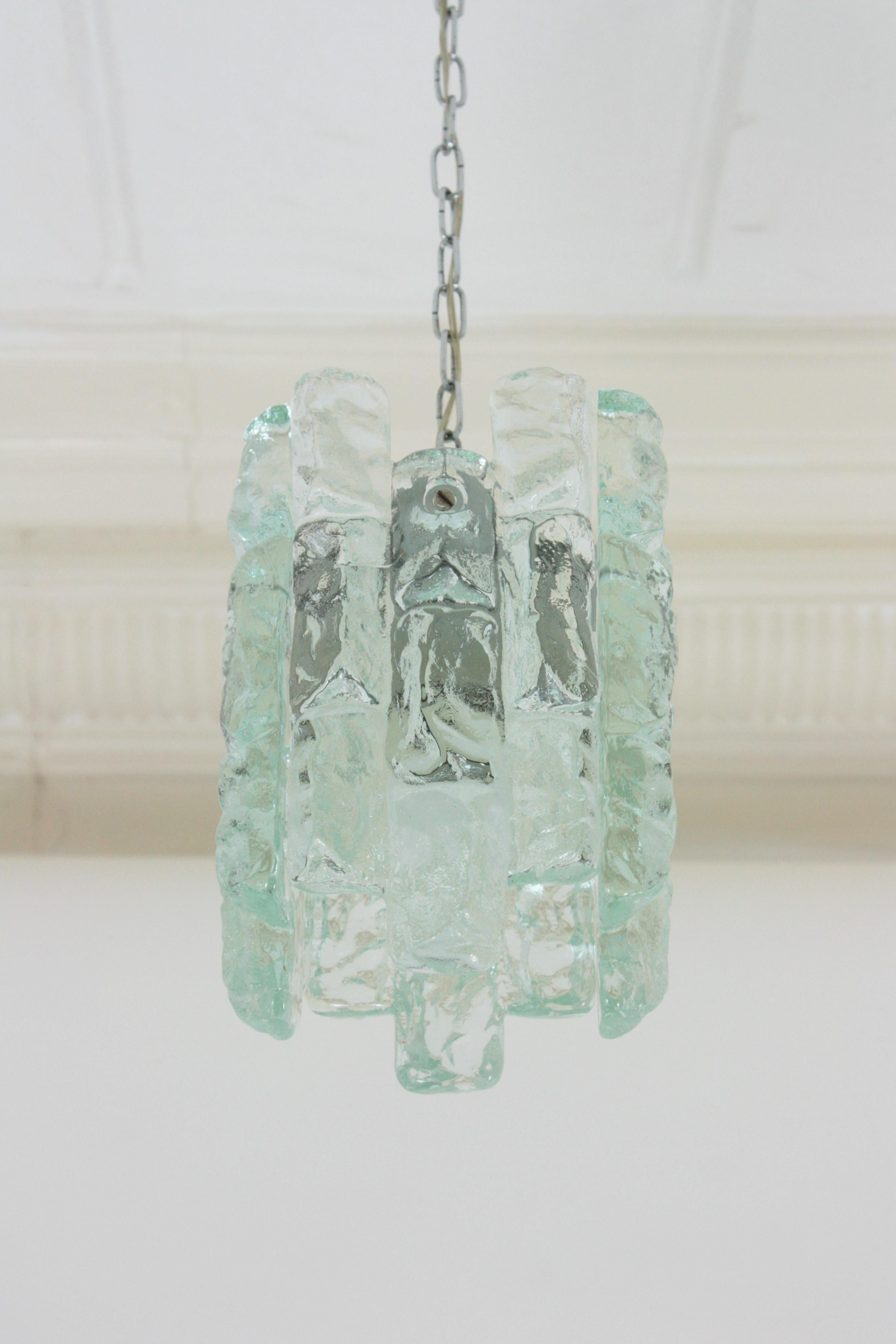 Austrian Kalmar Ice Glass Pendant Chandelier, 1960s For Sale