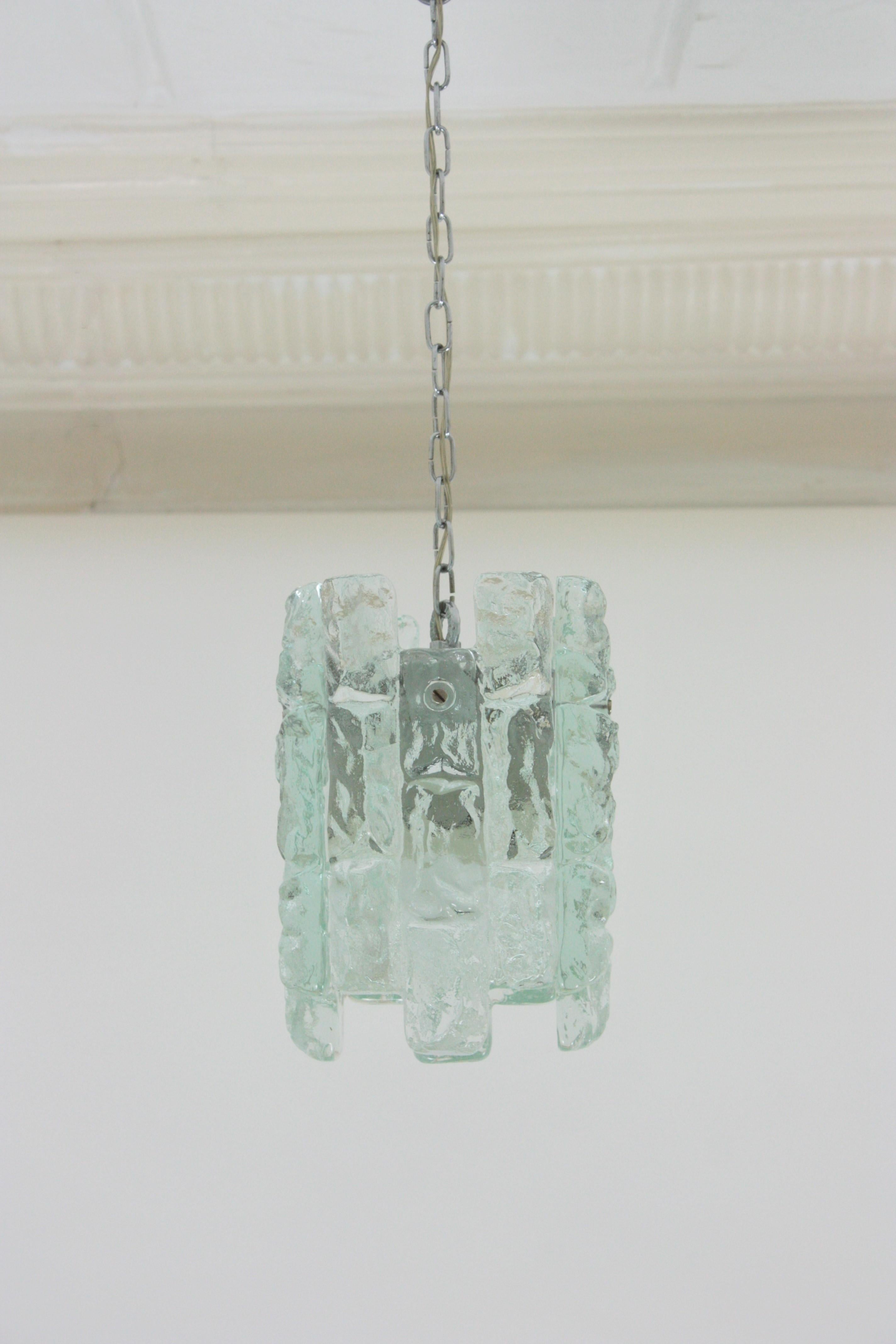 20th Century Kalmar Ice Glass Pendant Chandelier, 1960s For Sale