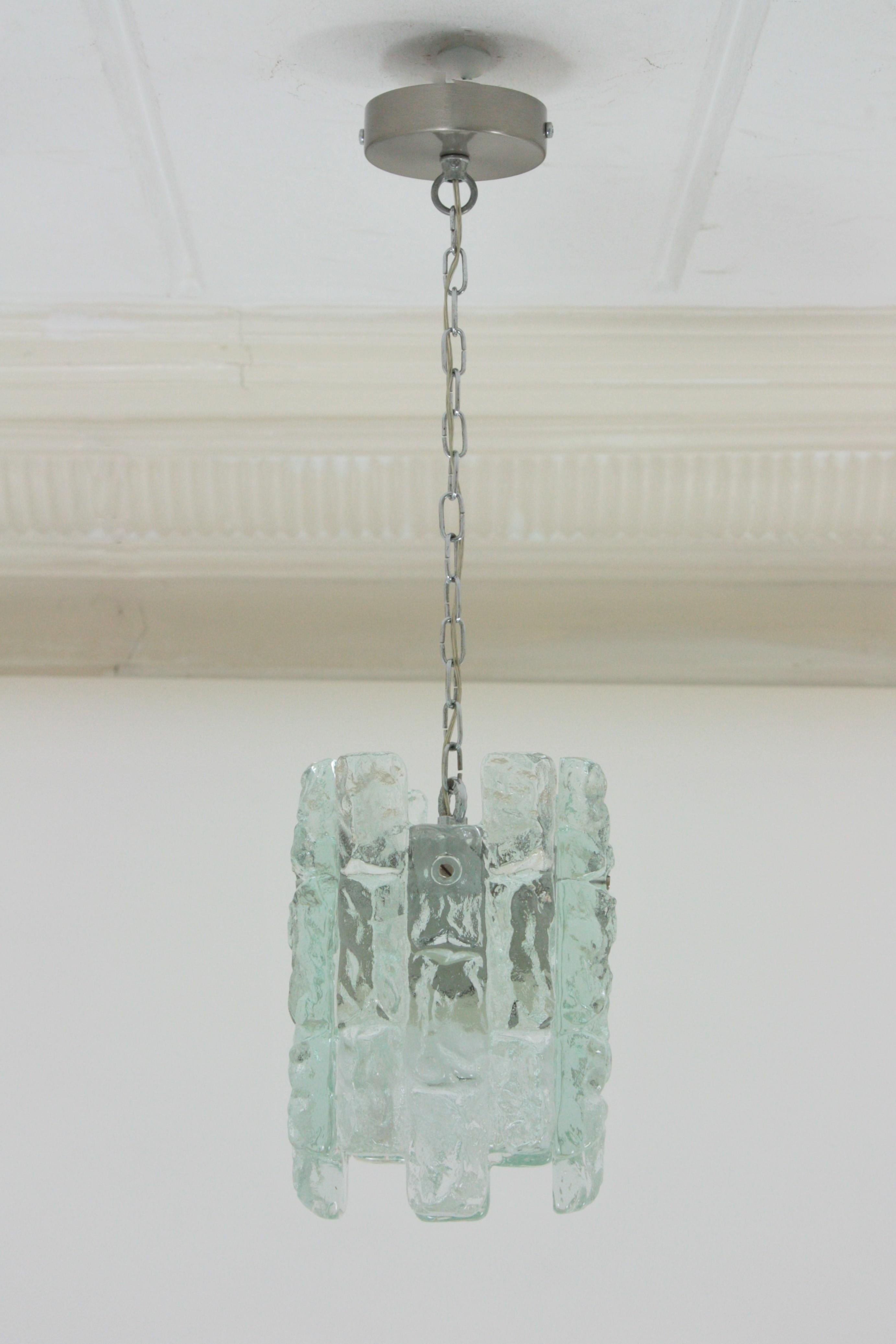 Metal Kalmar Ice Glass Pendant Chandelier, 1960s For Sale