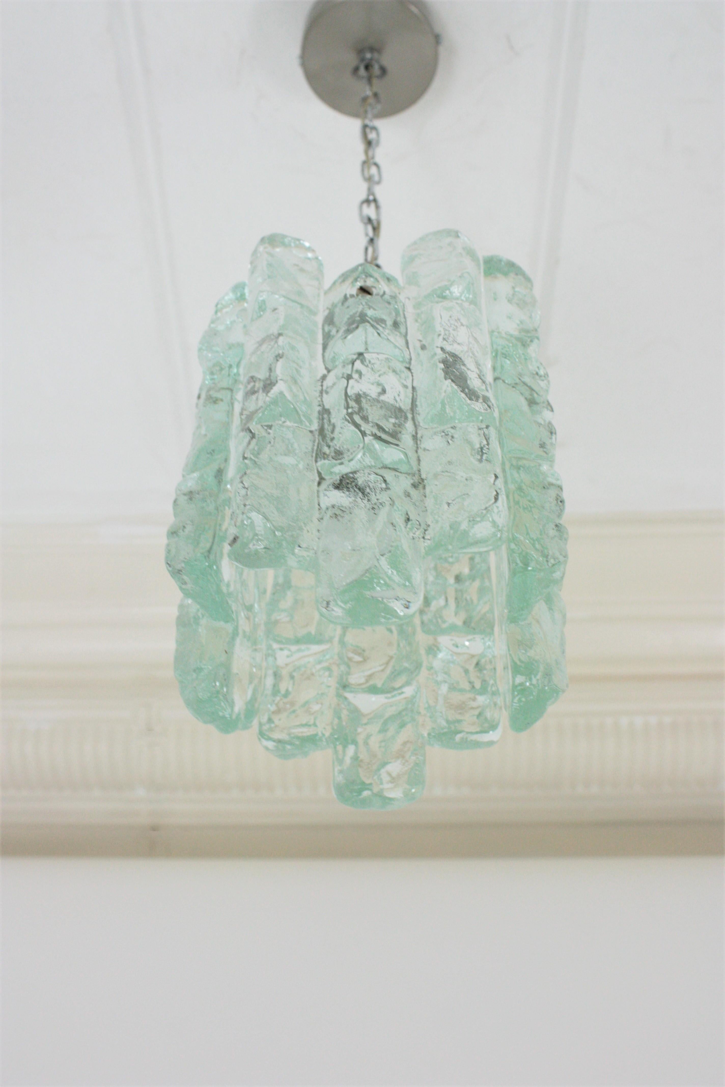 Kalmar Ice Glass Pendant Chandelier, 1960s For Sale 1