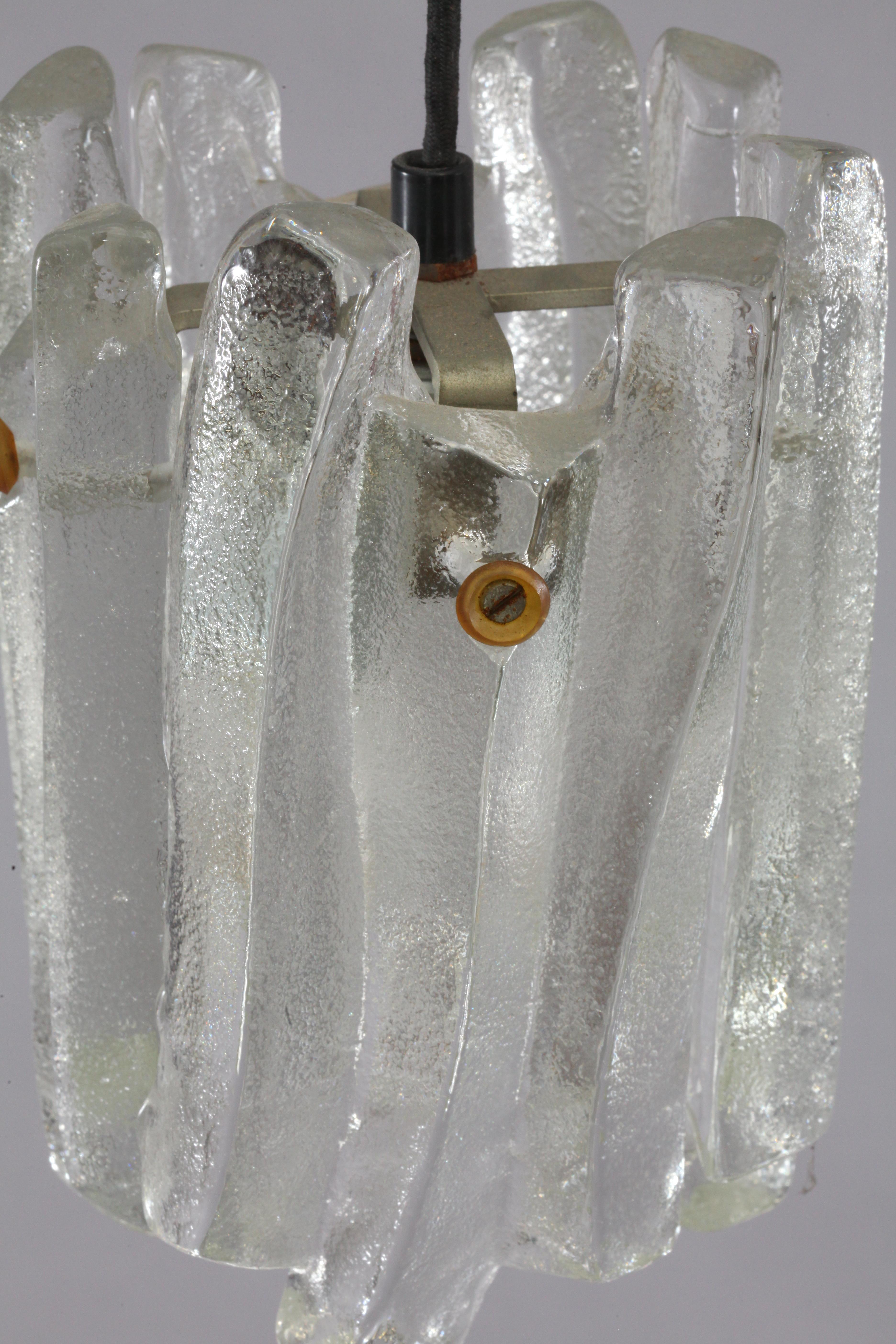 Austrian Kalmar Ice Glass Pendant Light Chandelier, 1970