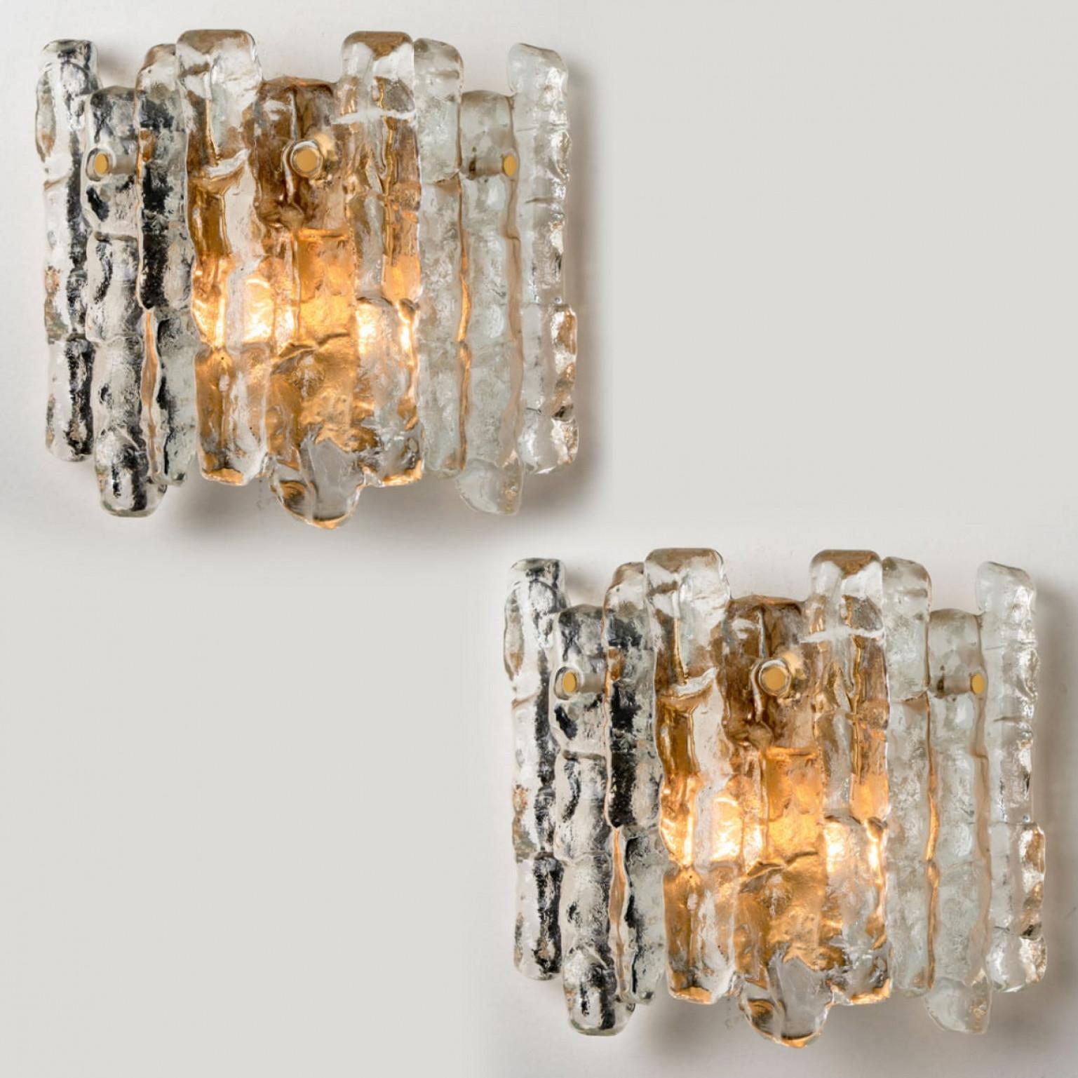 Kalmar Ice Glass Wall Sconces 3 Tiers by J.T. Kalmar, 1970s in vendita 3