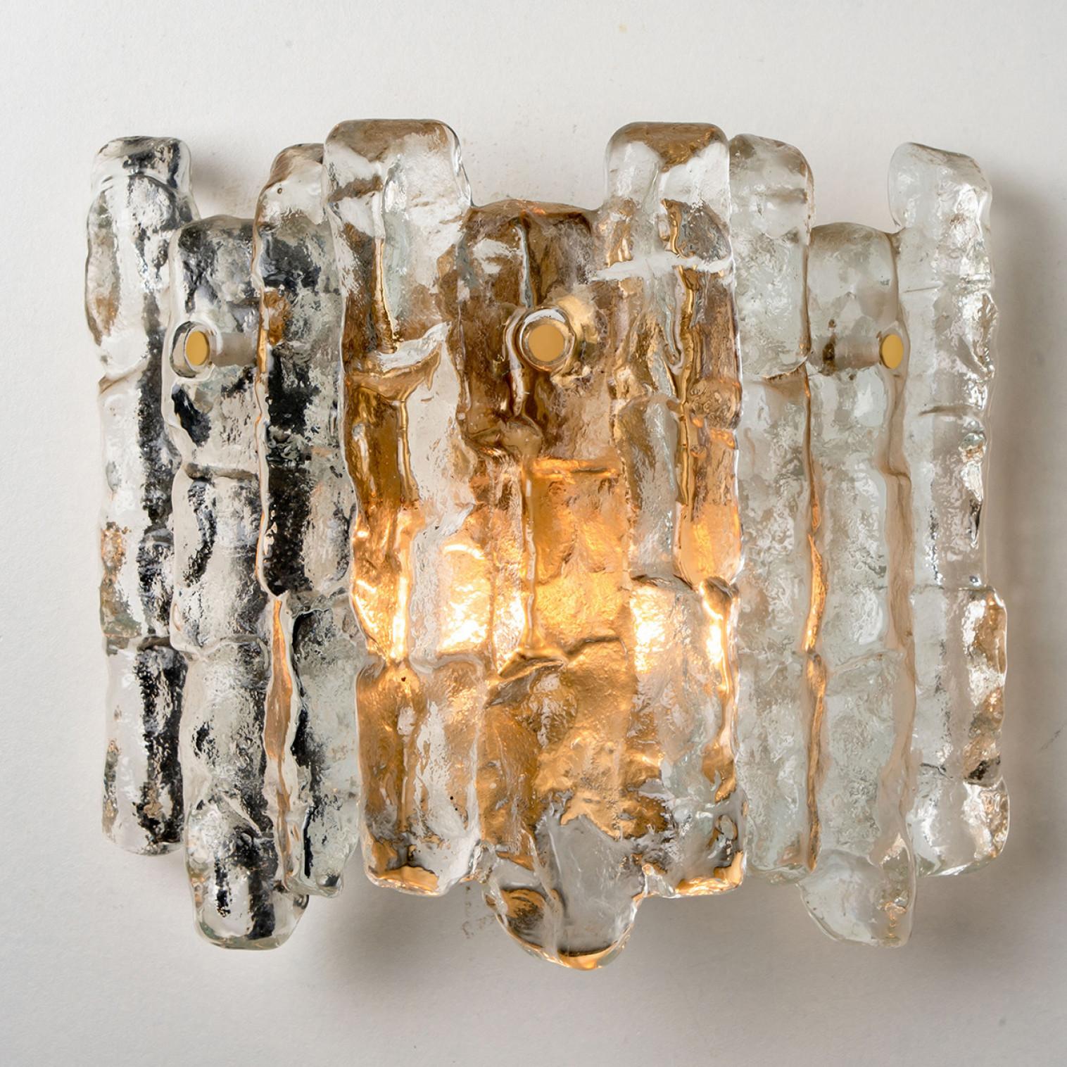 Kalmar Ice Glass Wall Sconces 3 Tiers by J.T. Kalmar, 1970s For Sale 7