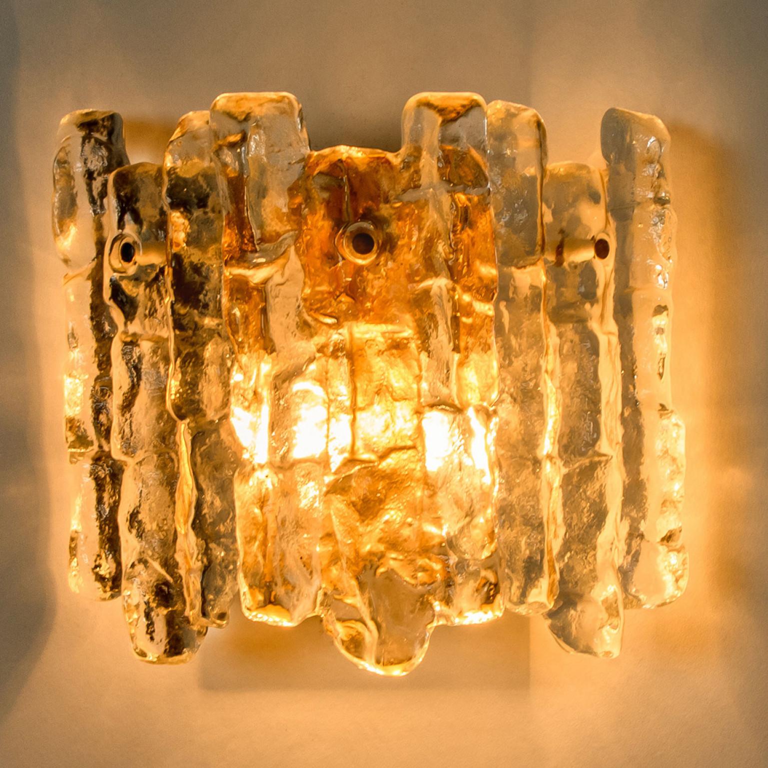 Kalmar Ice Glass Wall Sconces 3 Tiers by J.T. Kalmar, 1970s For Sale 9