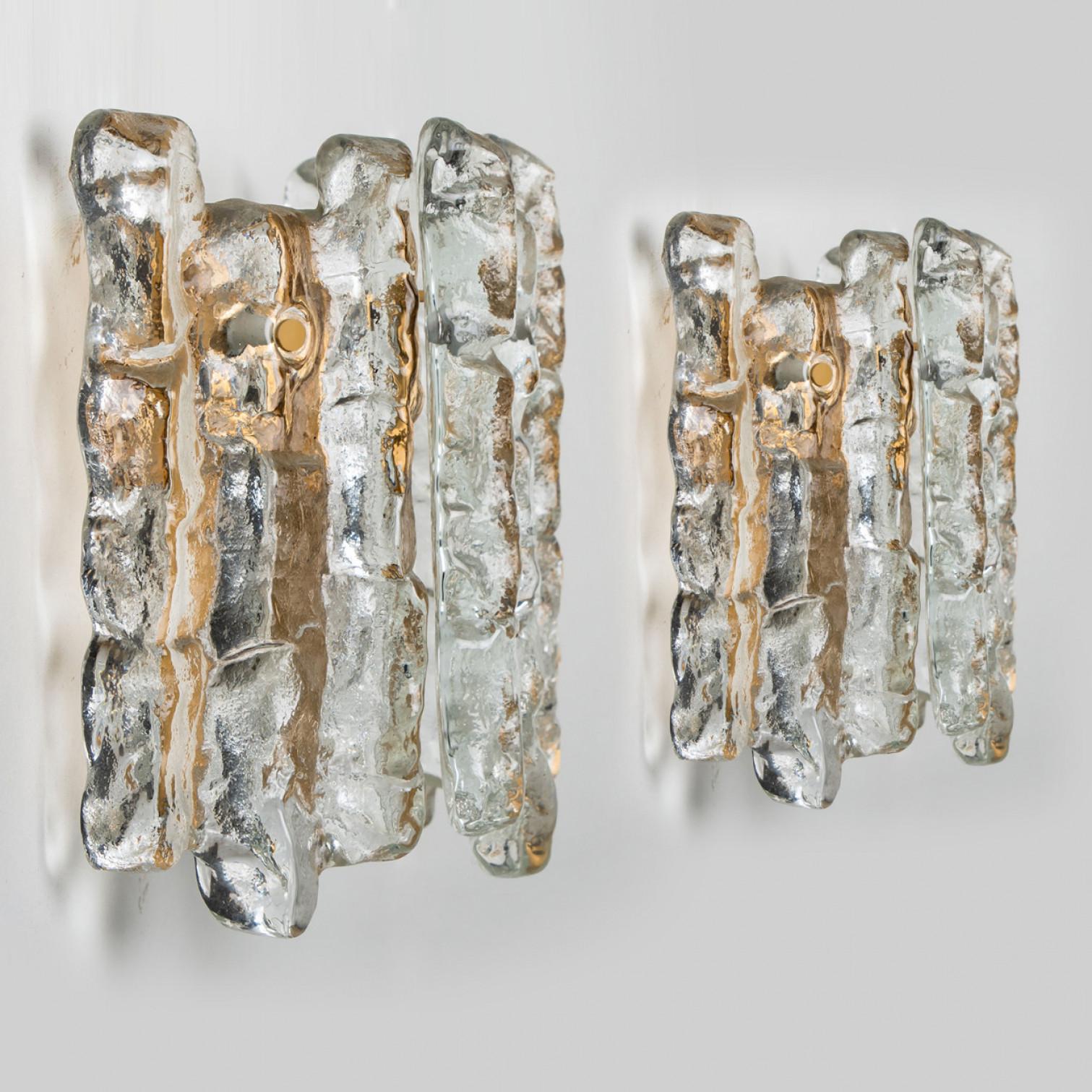 Mid-Century Modern Kalmar Ice Glass Wall Sconces 3 Tiers by J.T. Kalmar, 1970s For Sale