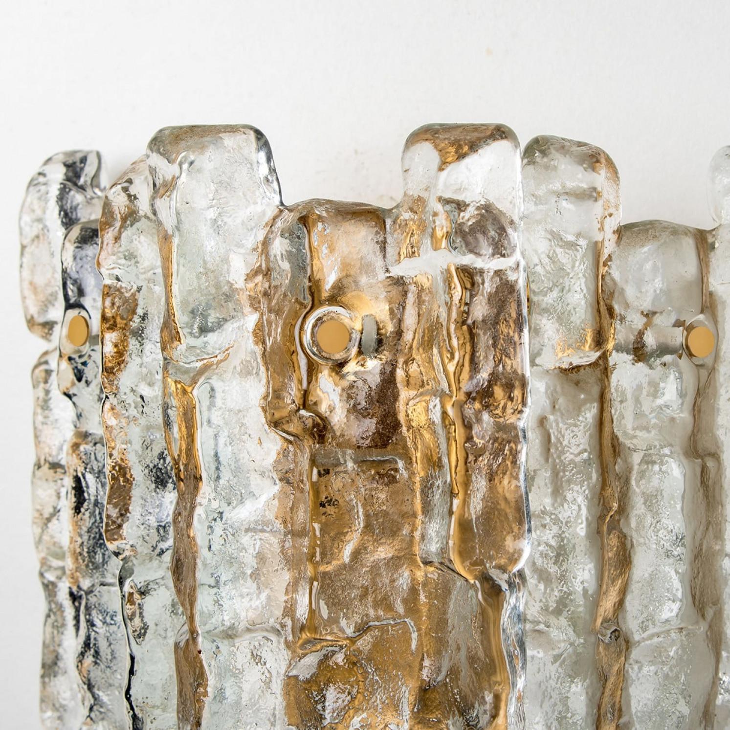 Austriaco Kalmar Ice Glass Wall Sconces 3 Tiers by J.T. Kalmar, 1970s in vendita