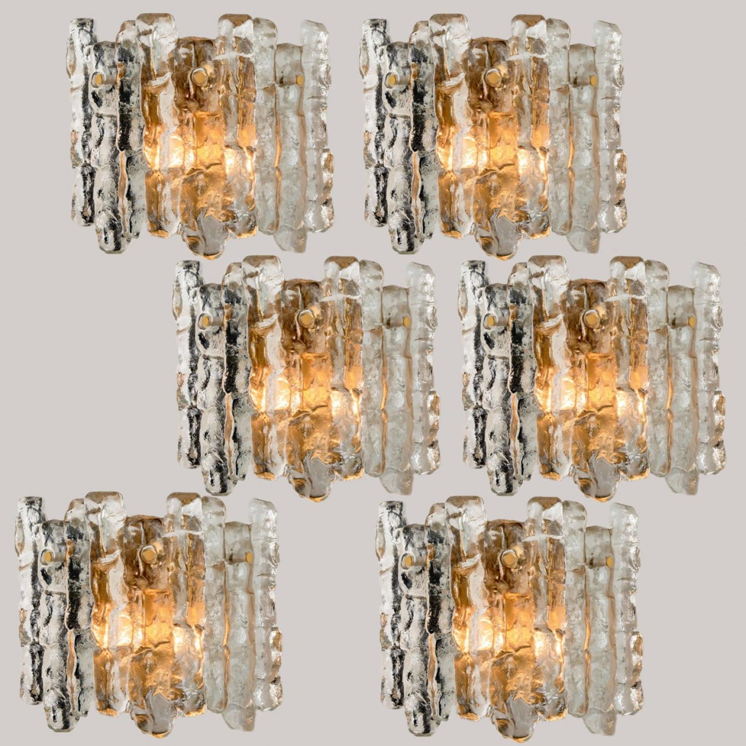 Ottone Kalmar Ice Glass Wall Sconces 3 Tiers by J.T. Kalmar, 1970s in vendita