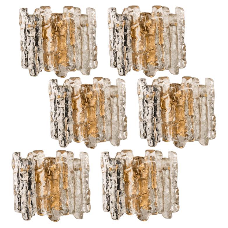 Kalmar Ice Glass Wall Sconces 3 Tiers by J.T. Kalmar, 1970s For Sale