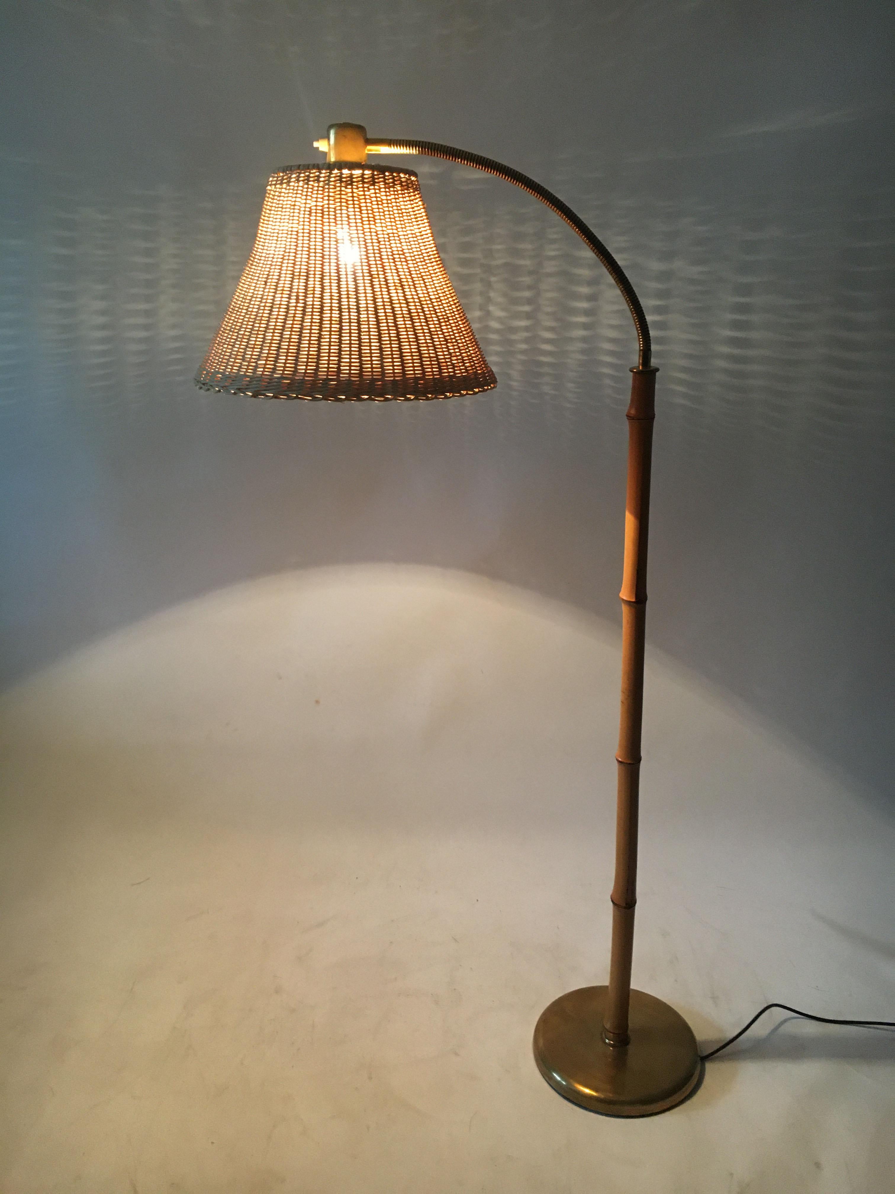Kalmar Josef Frank floor lamp bamboo brass, Austria, 1950s.